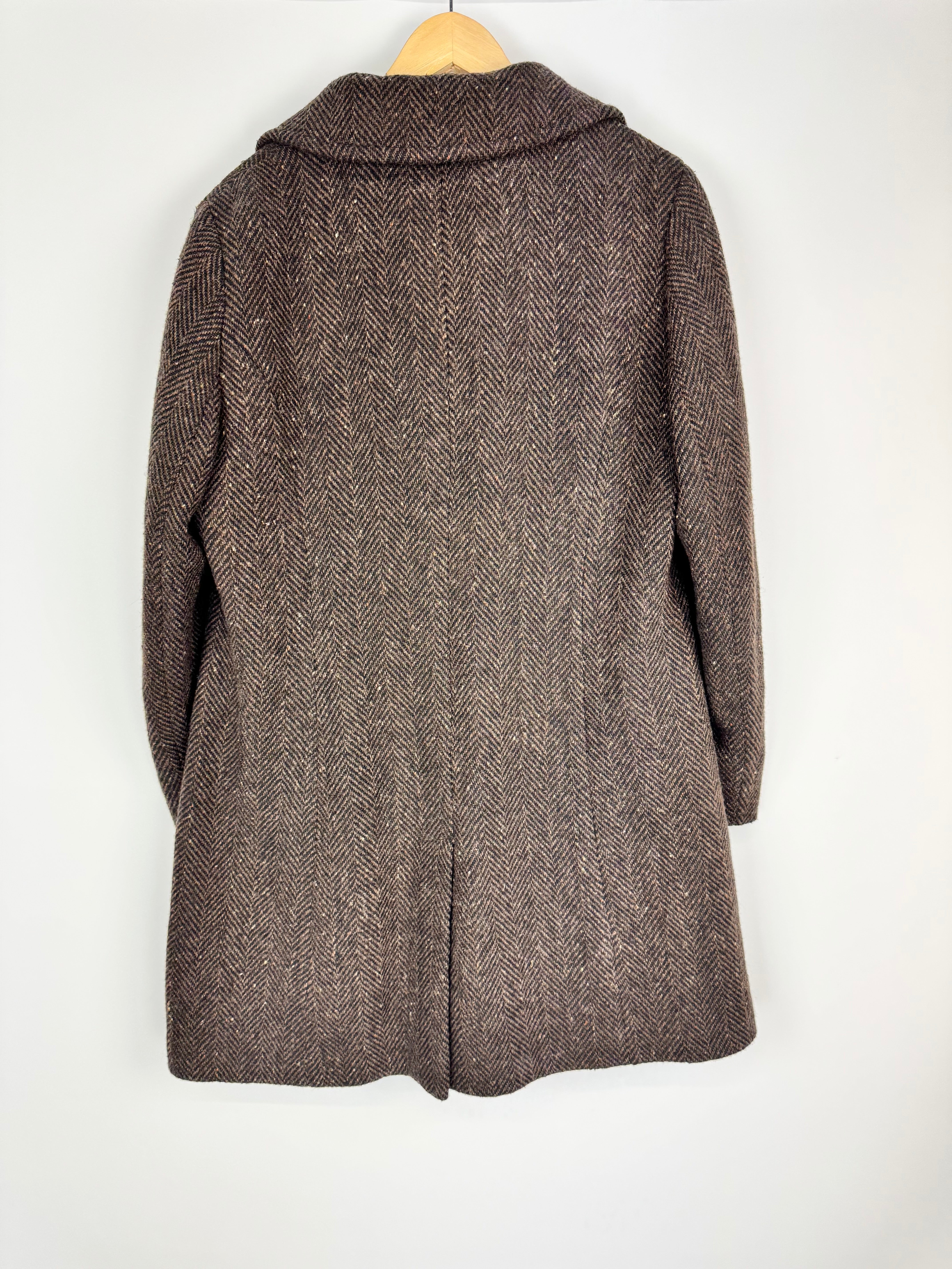 Gil Bret Brown Wool Blend Herringbone Patterned Coat - AU14/16