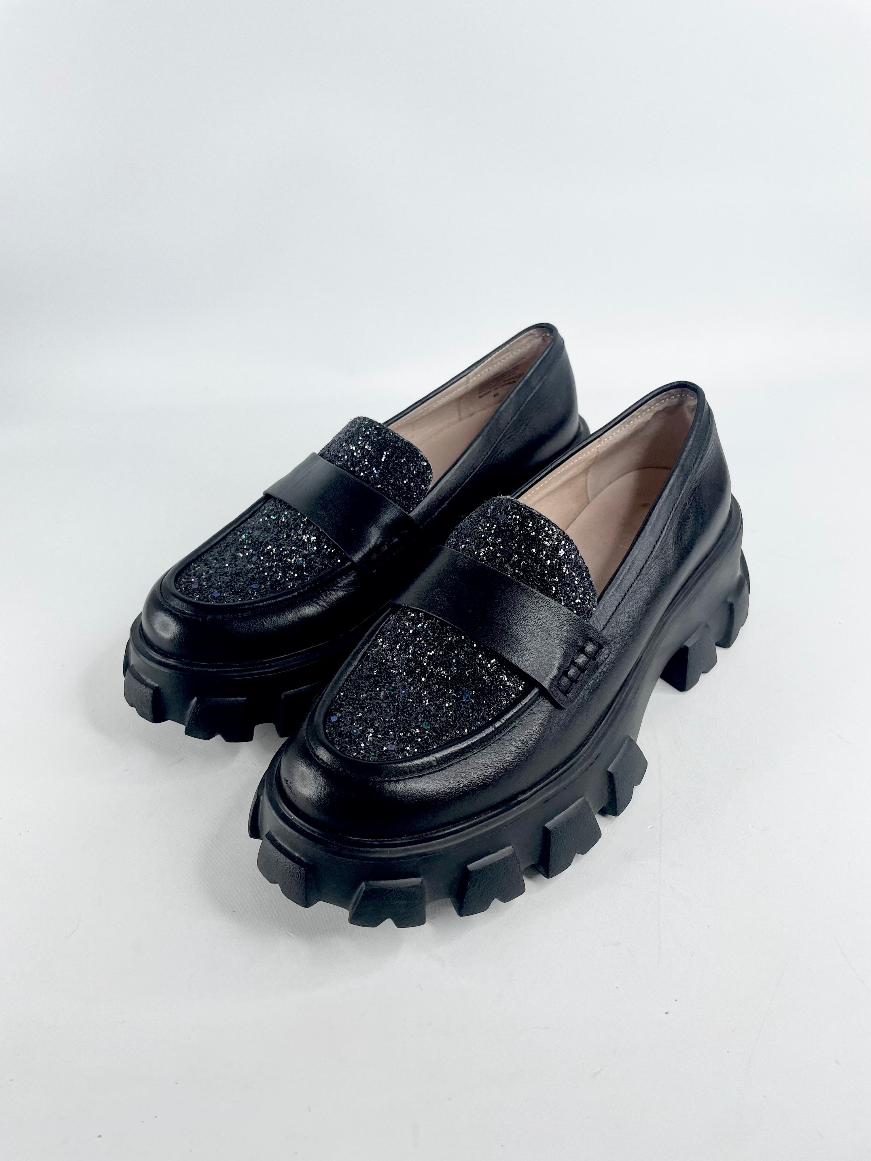 Gorman Black Glitter Leather Loafers - EU40