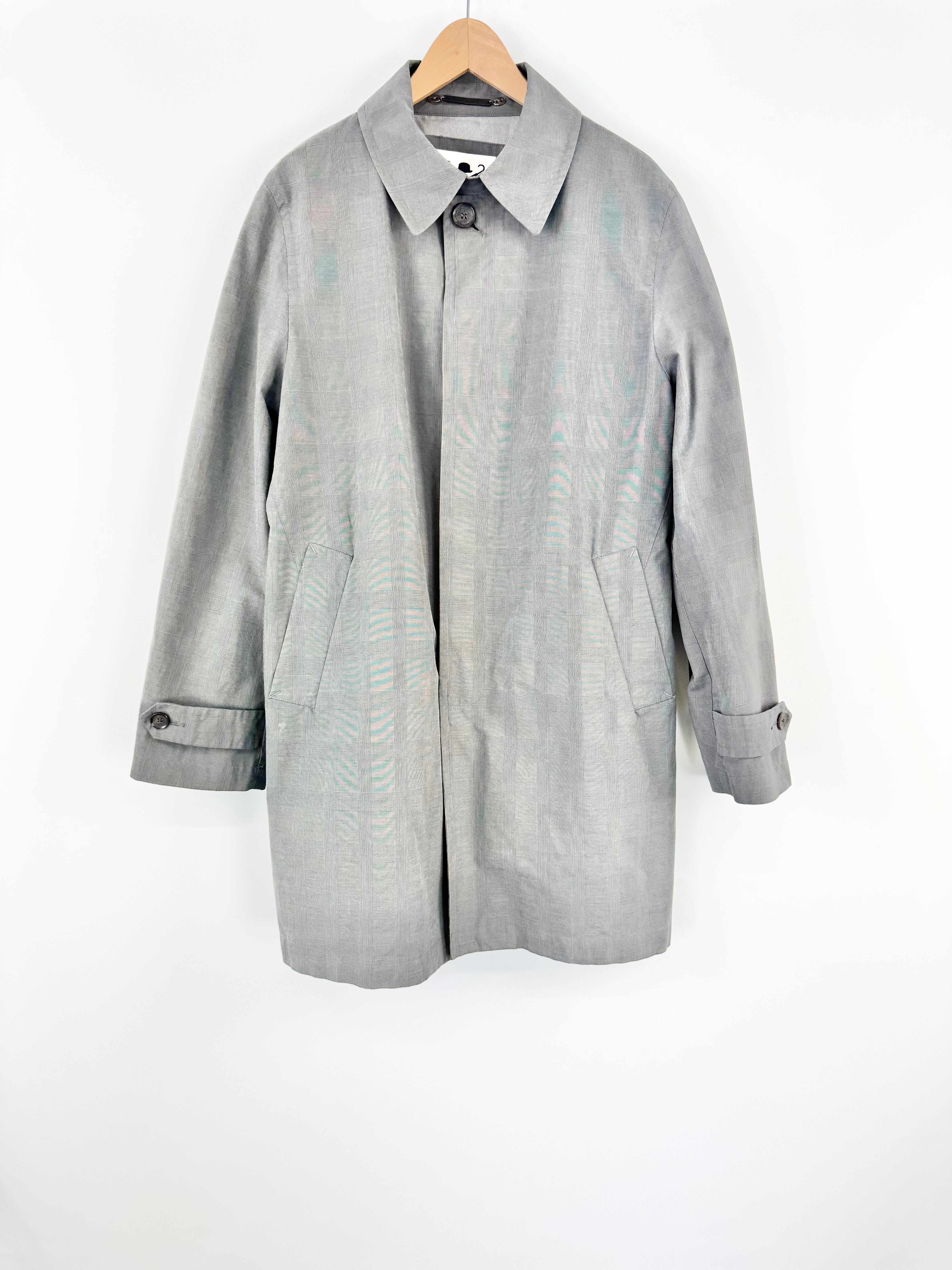 Hackett London Ash Grey Glen Plaid Pea Coat - M