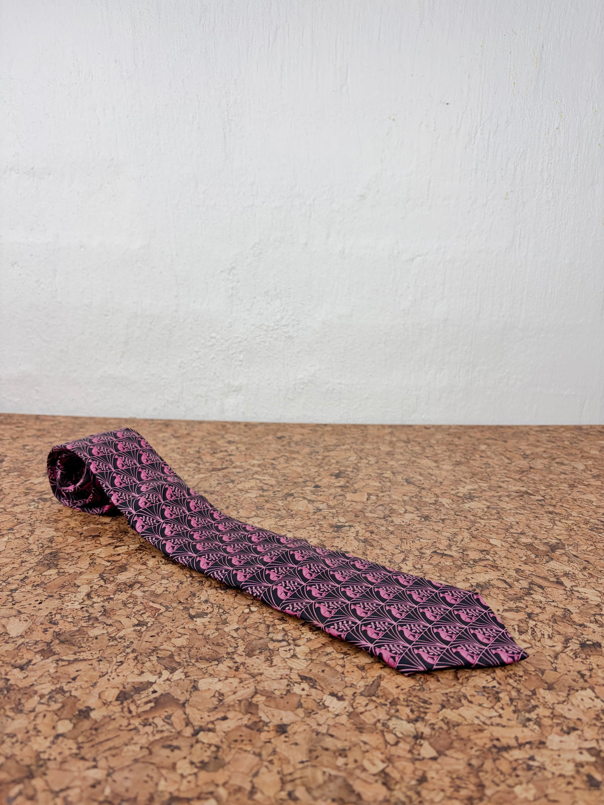 Lanvin Magenta & Black Canine Patterned Silk Tie
