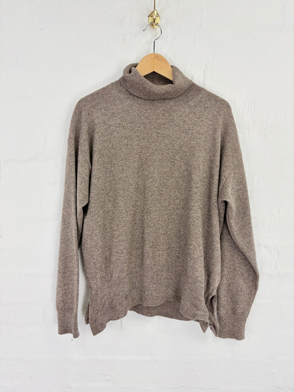 Bassike Mottled Taupe Cashmere Roll Neck Sweater - AU8/10