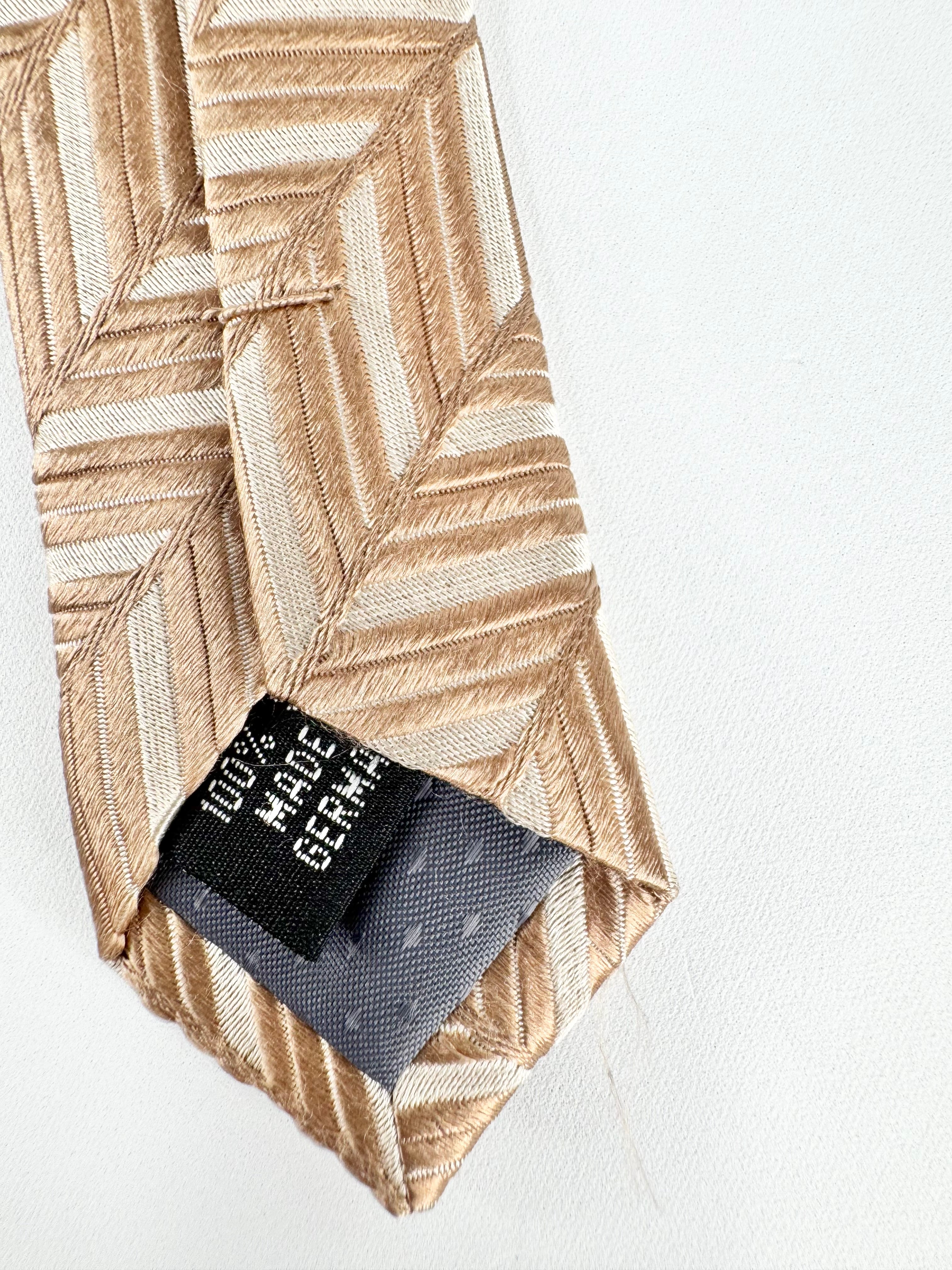 Hardy Amies Biege Herringbone Chevron Patterned Silk Tie