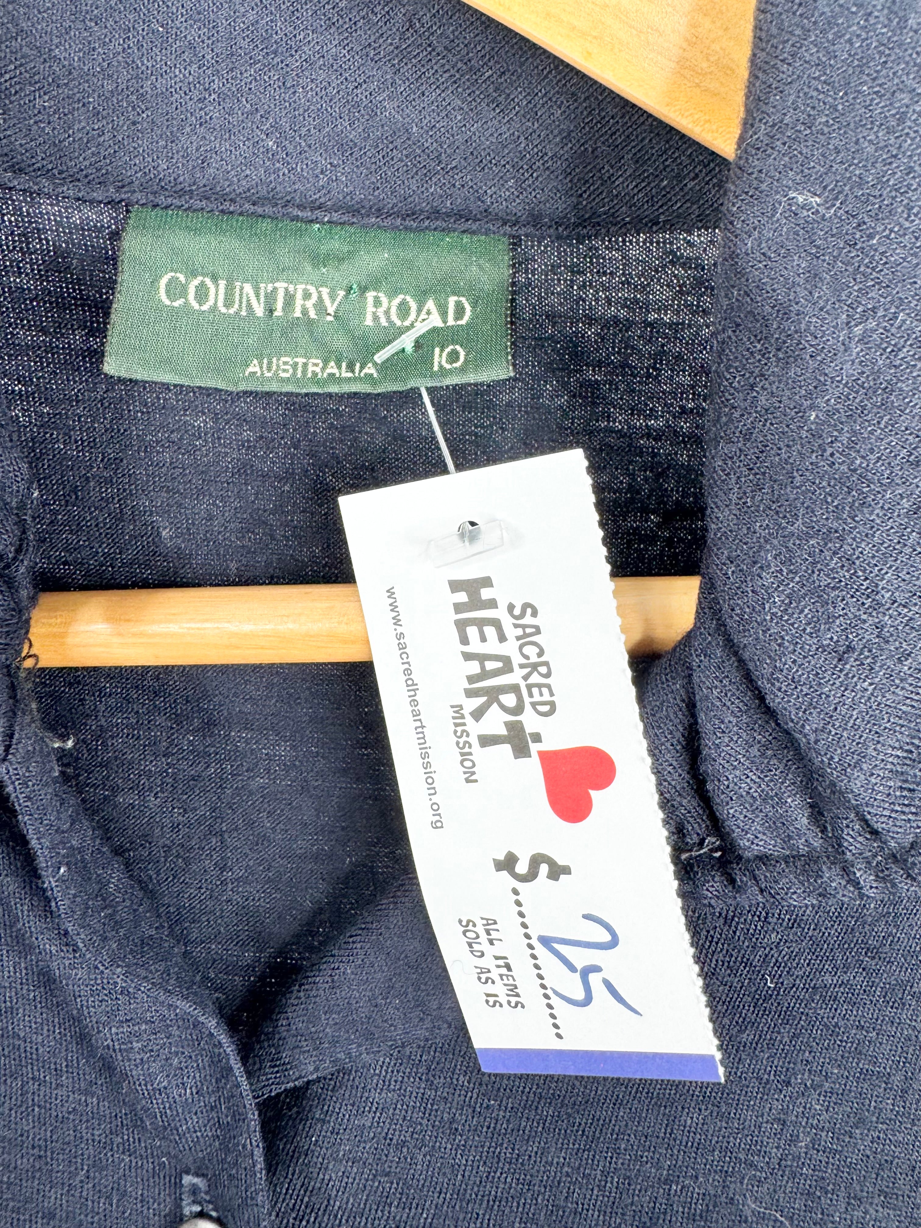 Country Road Vintage Navy Blue Half-Button Long Dress - AU10