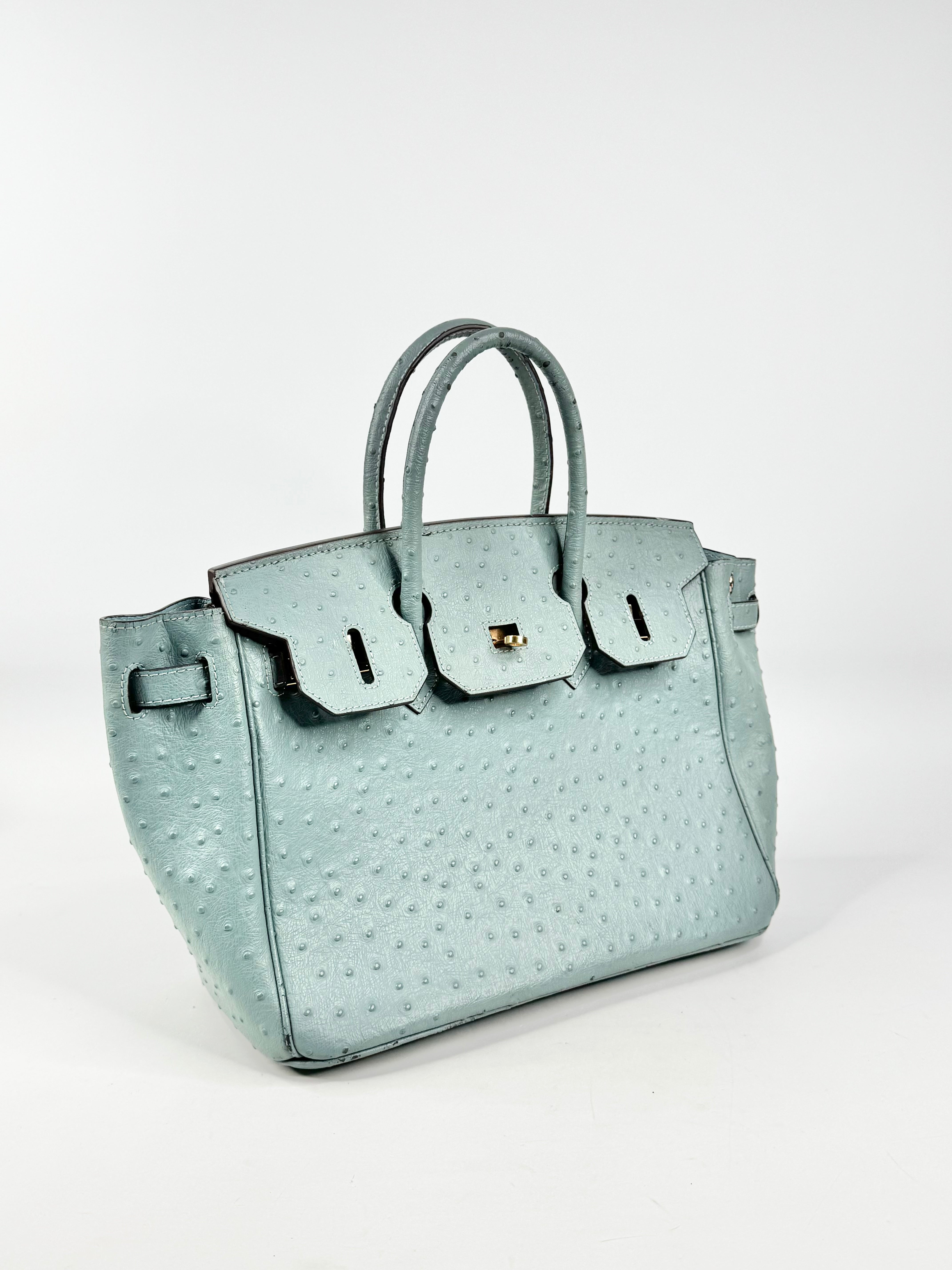 House of Hello Blue Faux Ostrich Texture Leather Bag