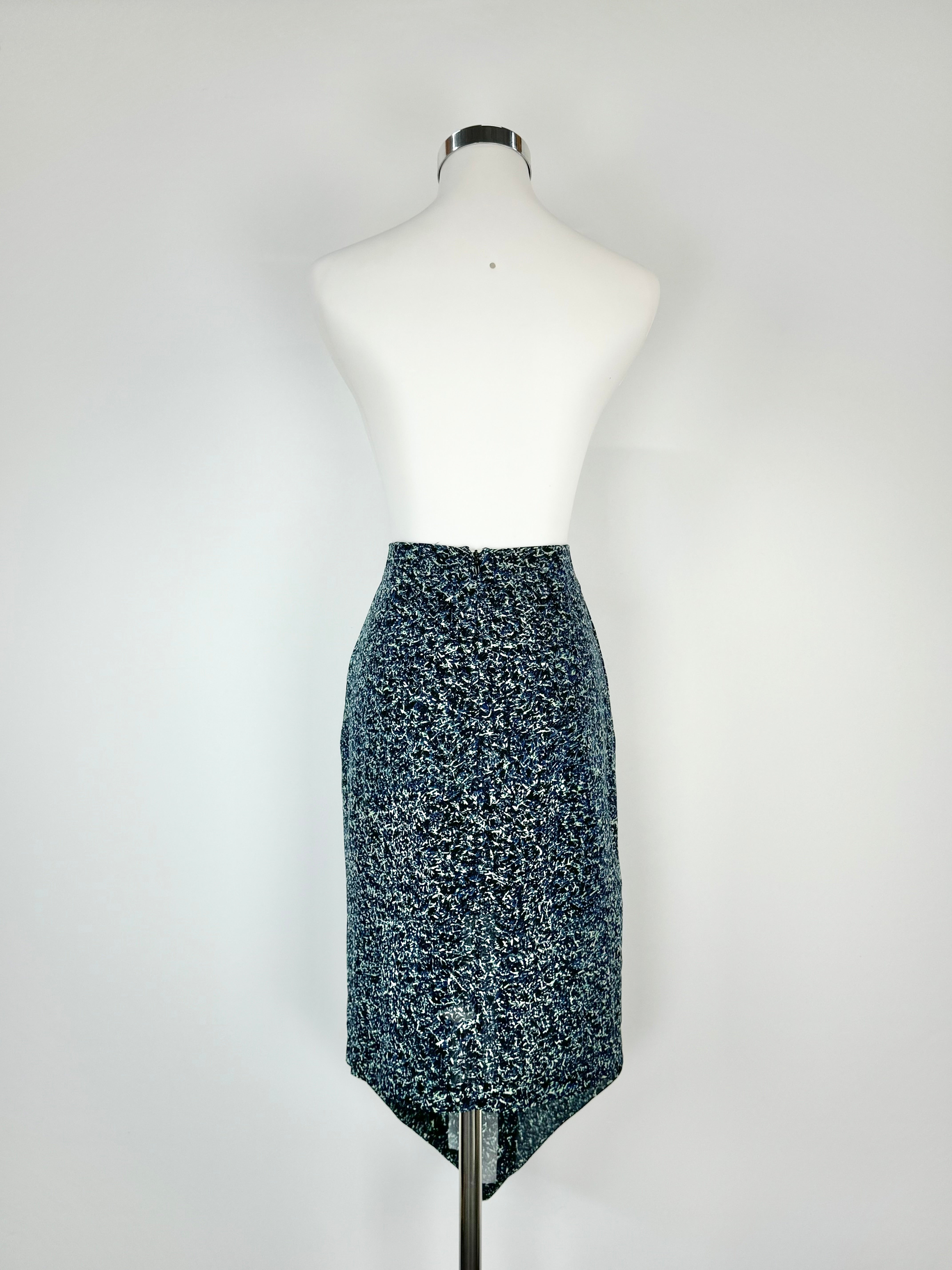 Dion Lee Blue & Green Sheer Asymmetrical Hem Pencil Skirt - AU8