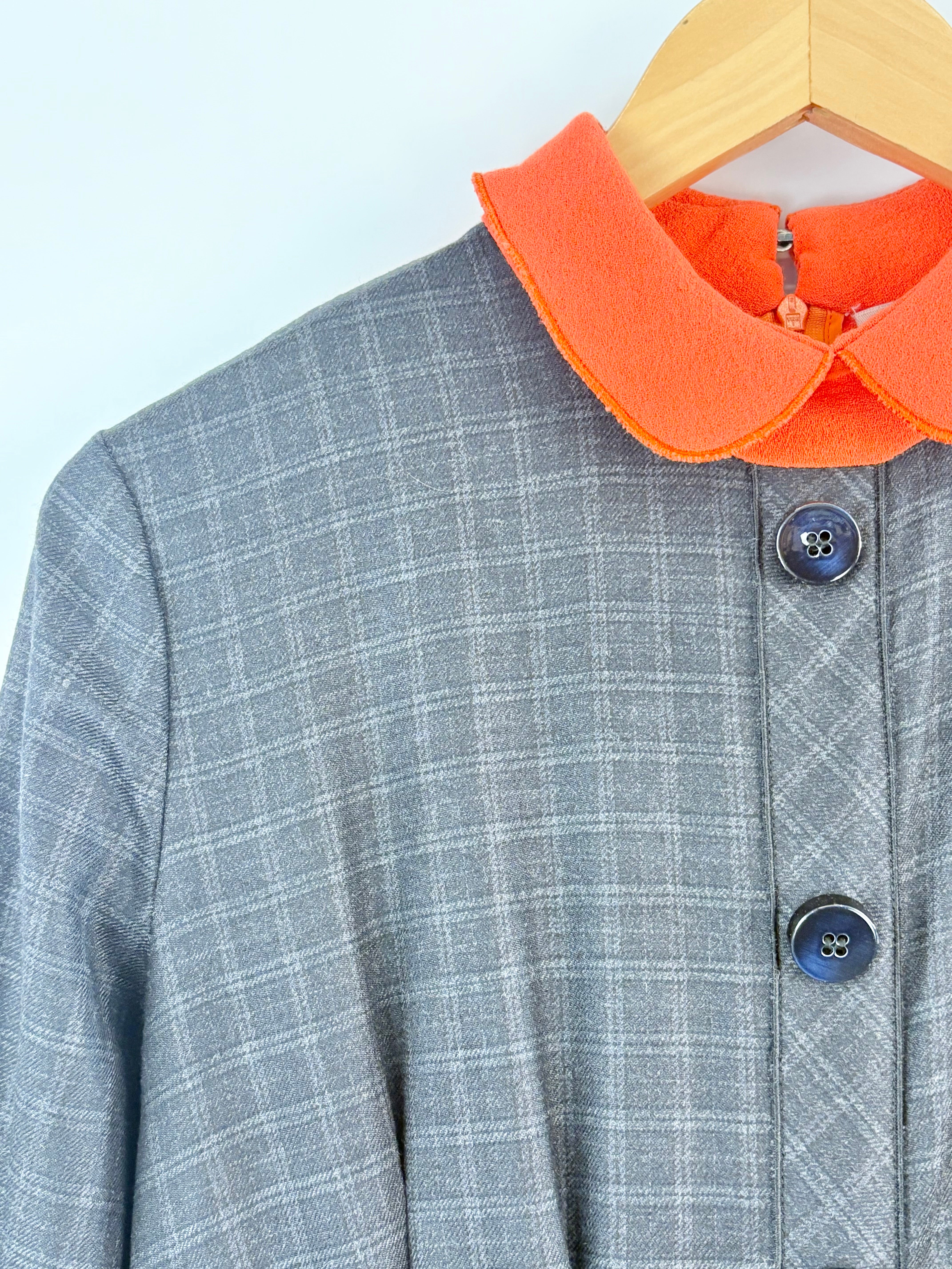 Roksanda Ilinčić Dark Charcoal Check & Orange Shirt Dress - AU12