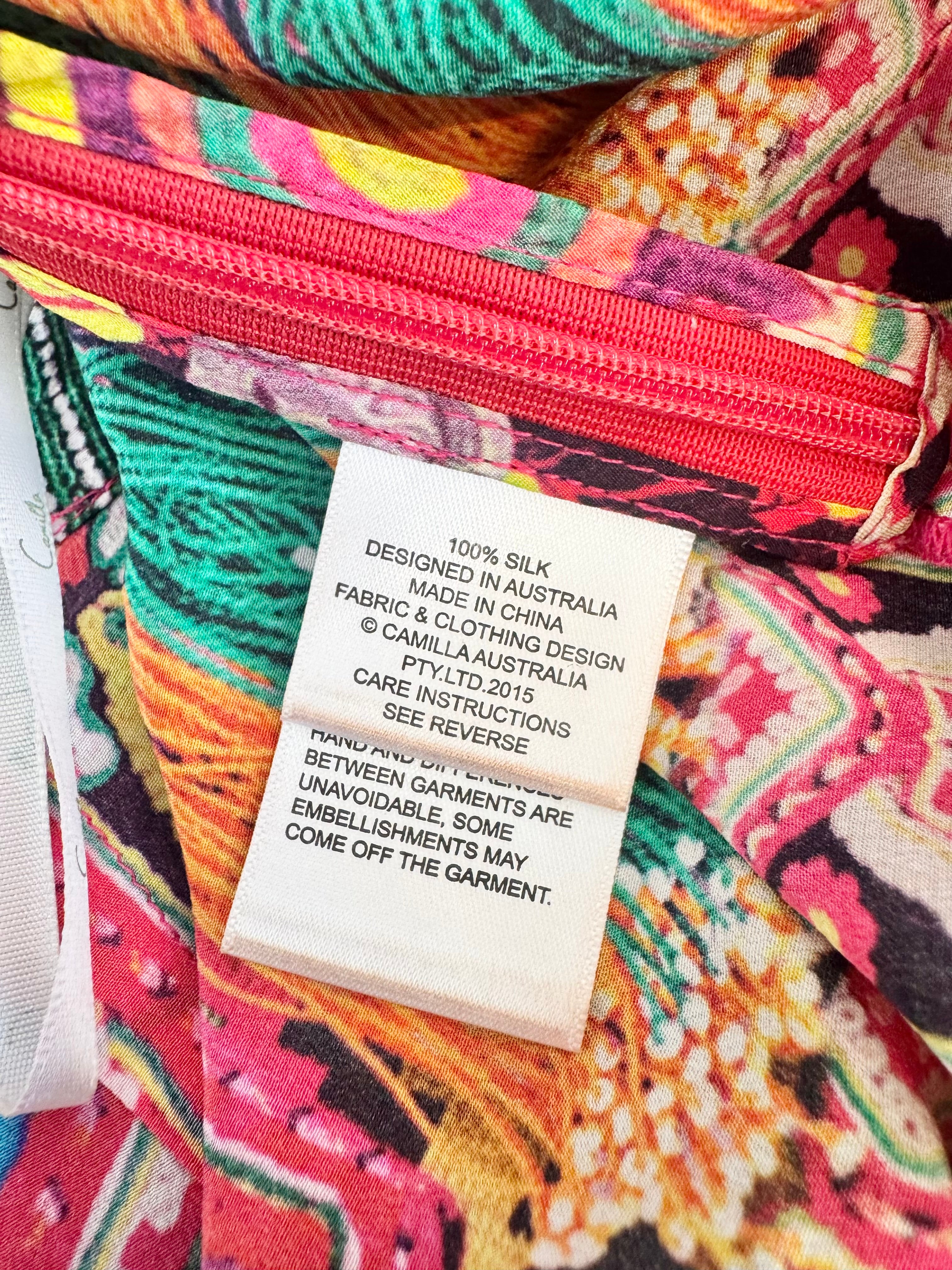 Camilla Graphic Print Shell Patterned Silk Frilled Short Shorts - AU10