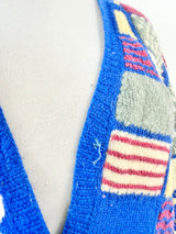 Vintage 70s Blue, Grey & Pink 3D Knitted Cardigan - AU12