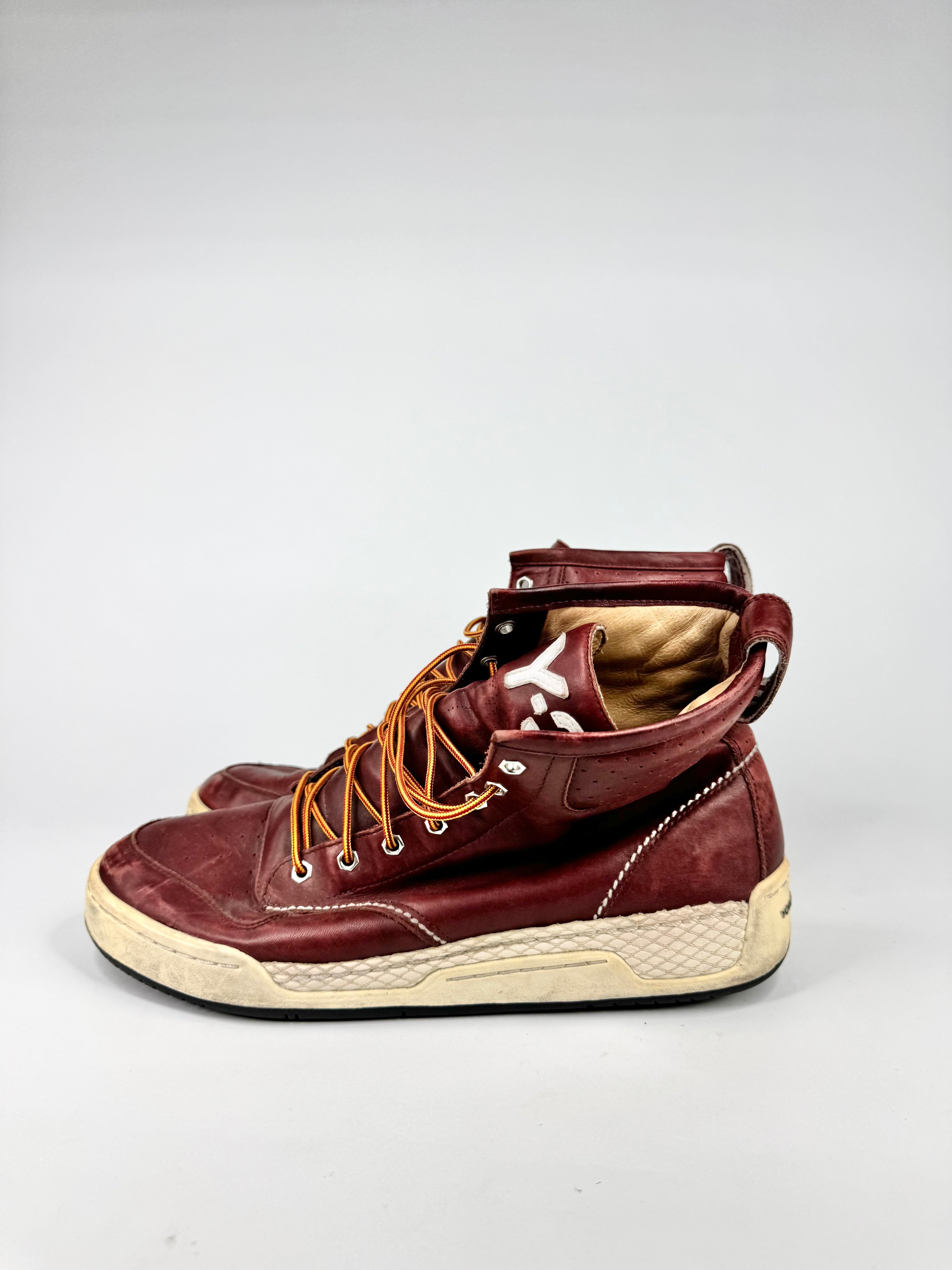Adidas Y-3 Oxblood Red 'Hayworth' High Top Leather Sneakers - EU45.5