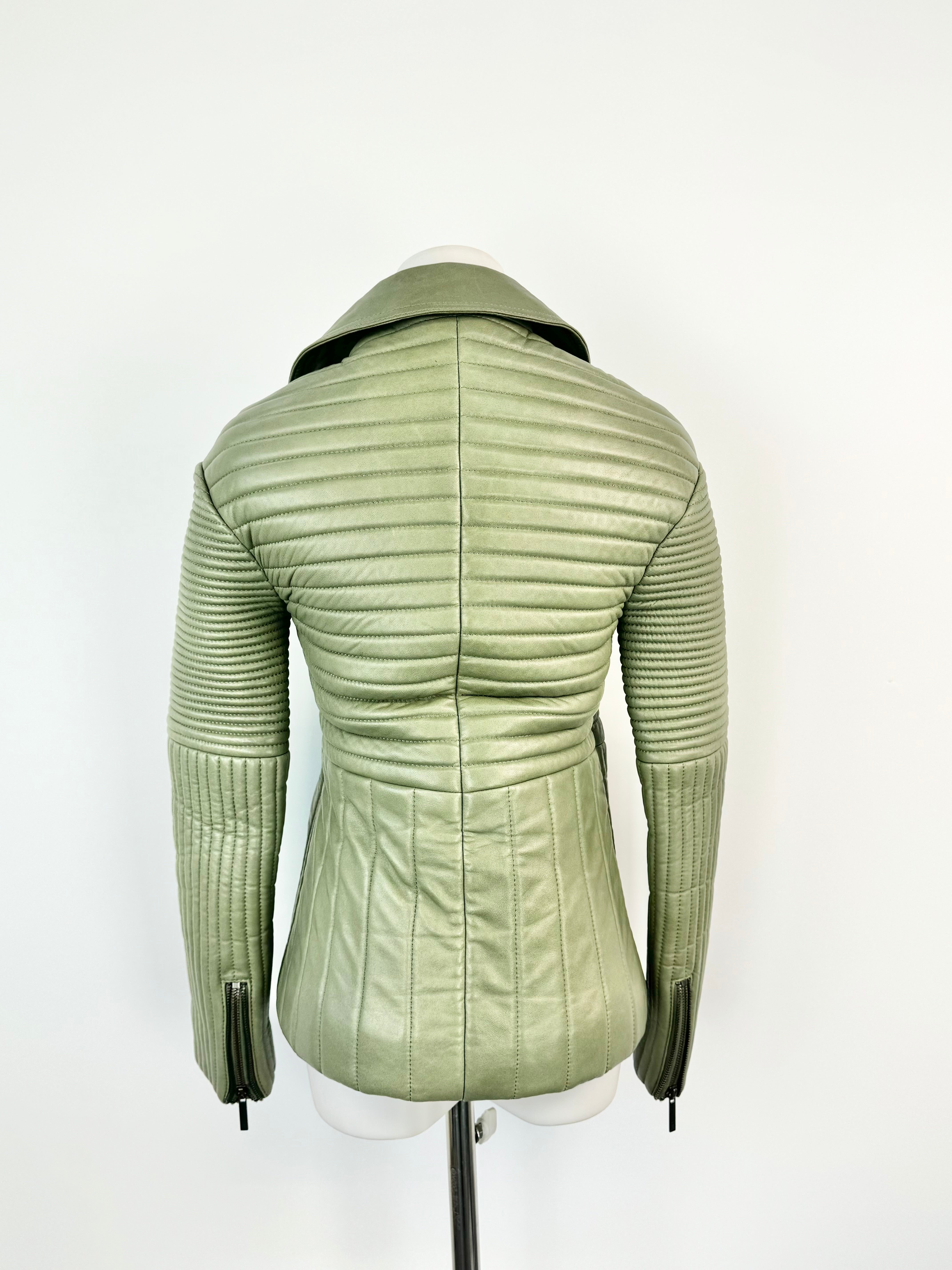 Lxe Sage Green Quilted Leather Jacket - AU10