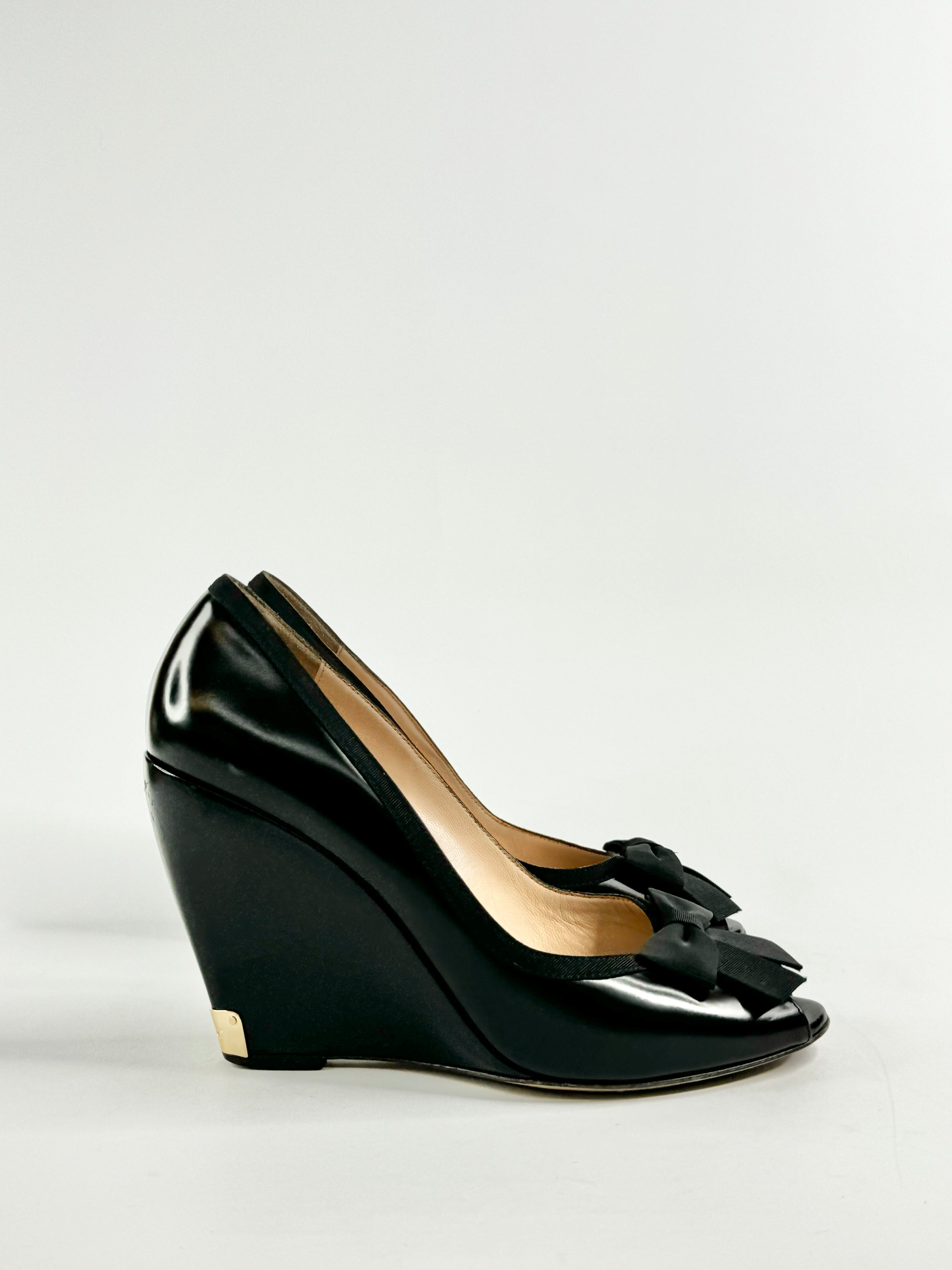 Bally Black 'Patrice' Peep Toe Wedges - EU38.5
