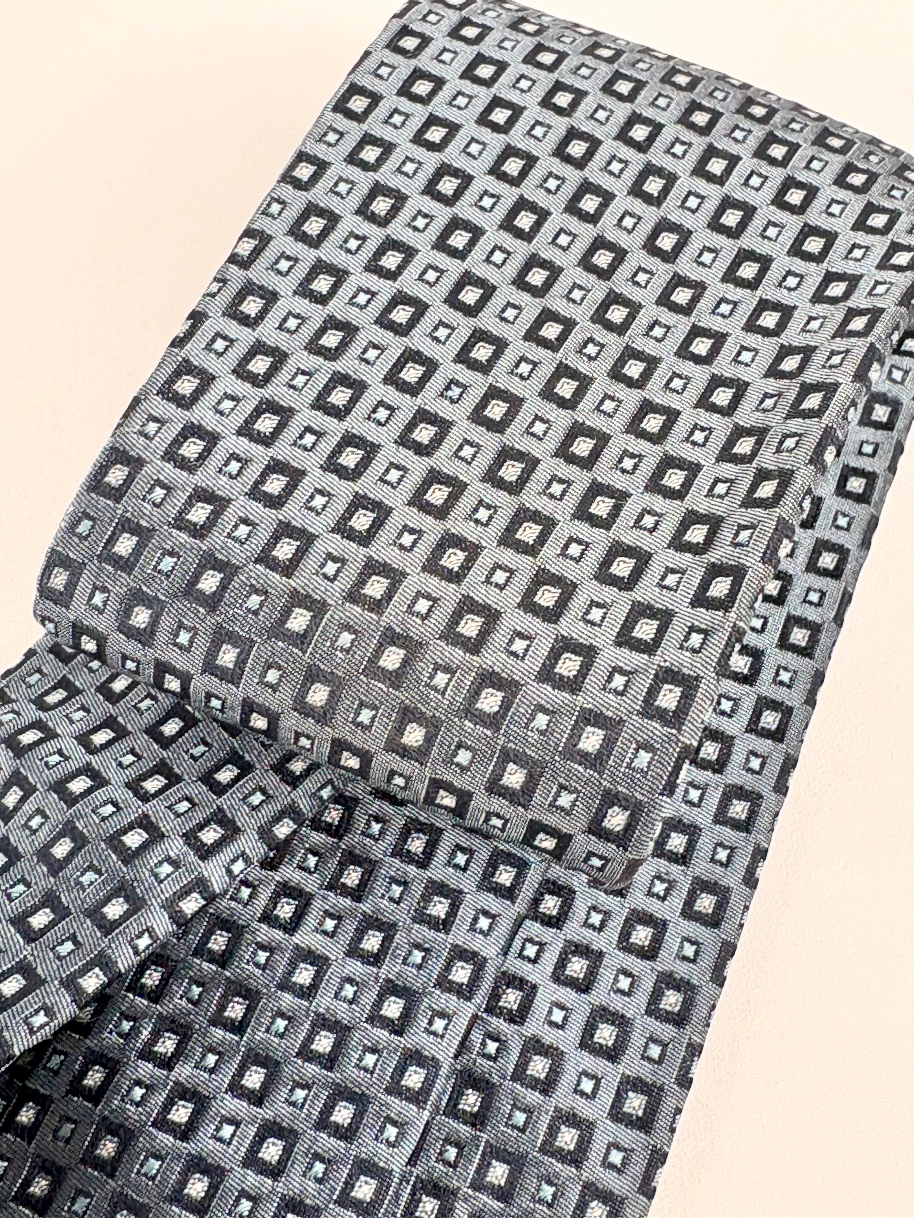 Boss Hugo Boss Steel Blue Square Patterned Silk Tie