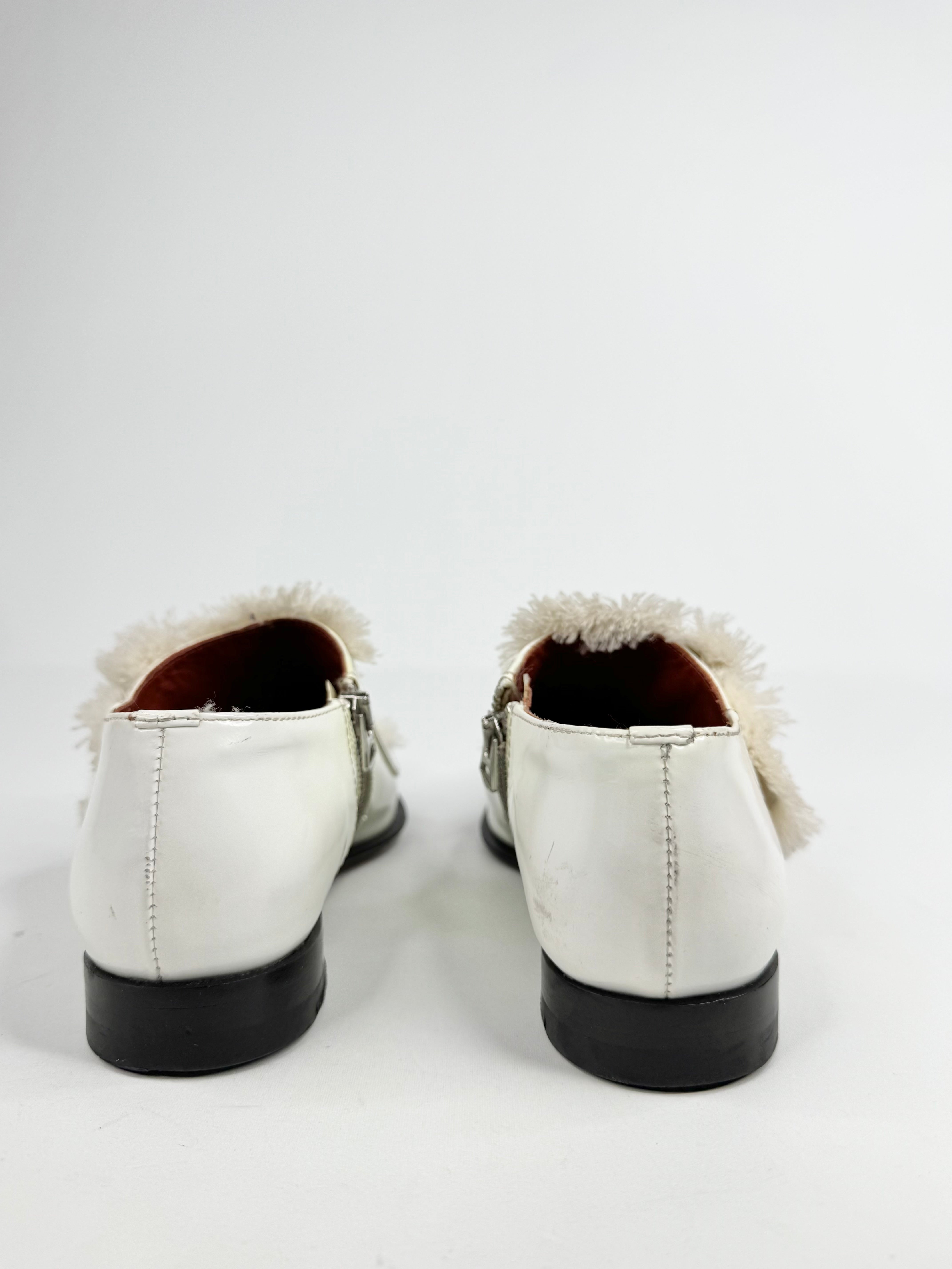 Acne Studios White 'Mascra' All Leather Fringe Monk Oxford Loafers - EU35