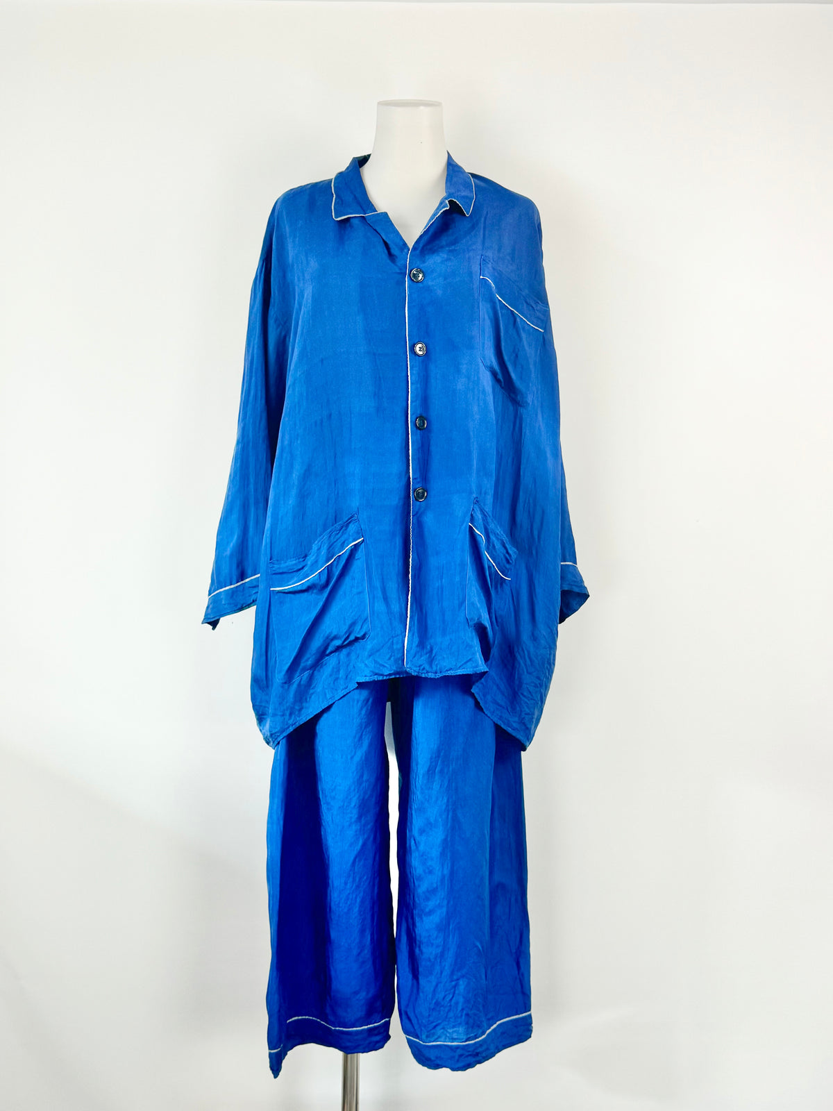 Handmade Deep Blue Silk PJs - AU10