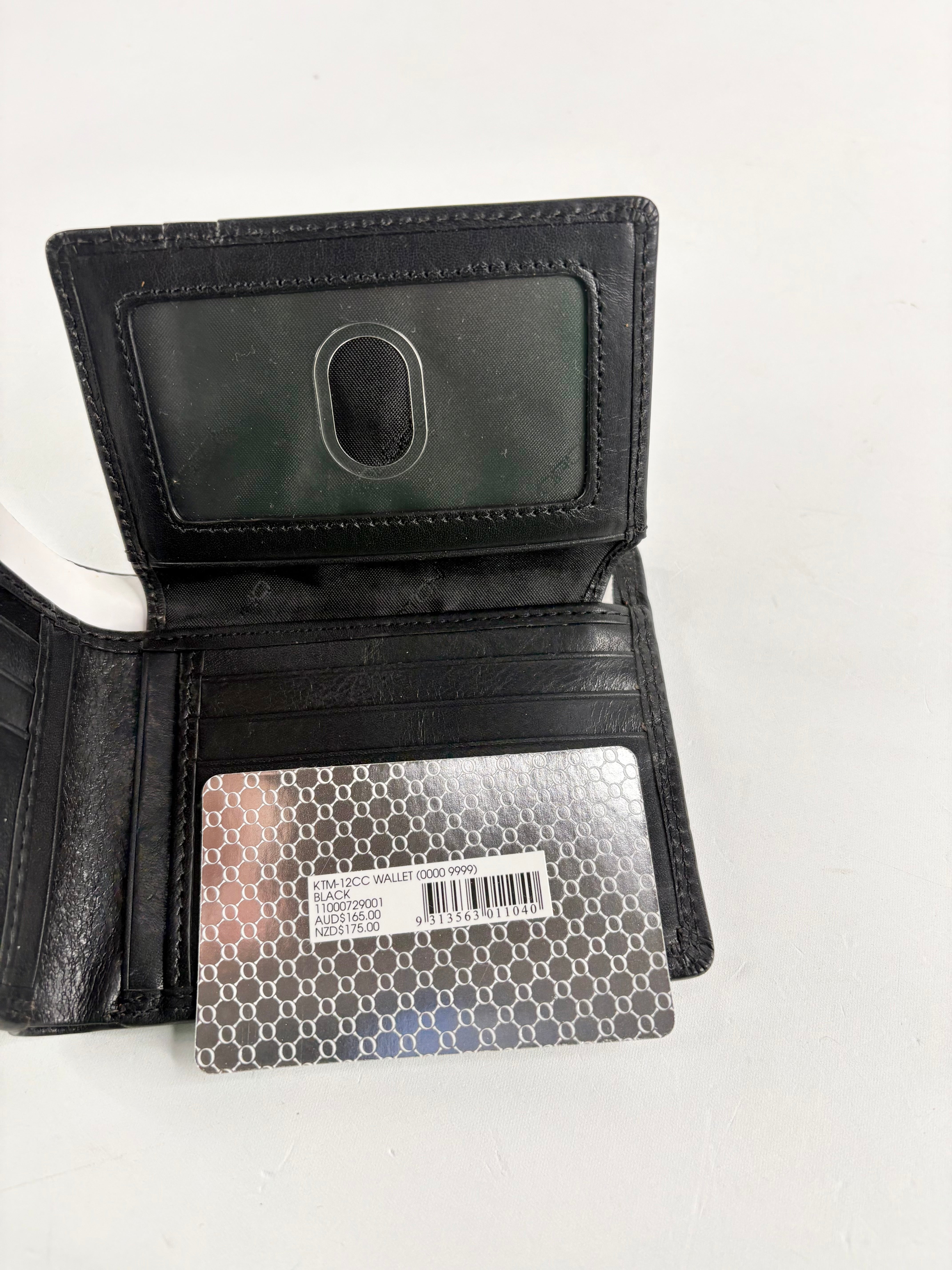 Oroton Black Leather 12CC Bifold Wallet