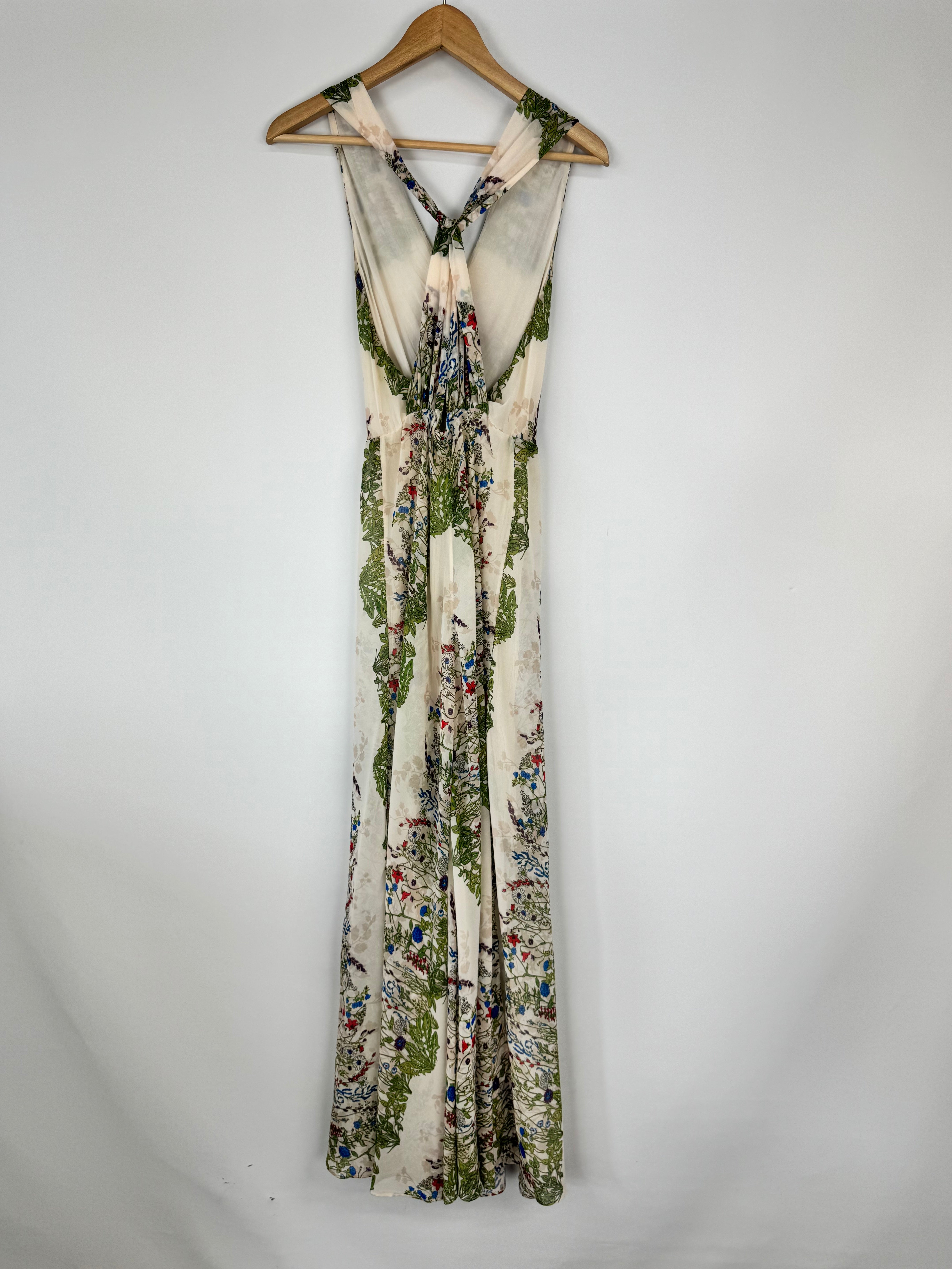 Maje White 'Rascalle' Floral Print Twist Crepe de Chine Maxi Dress - AU8