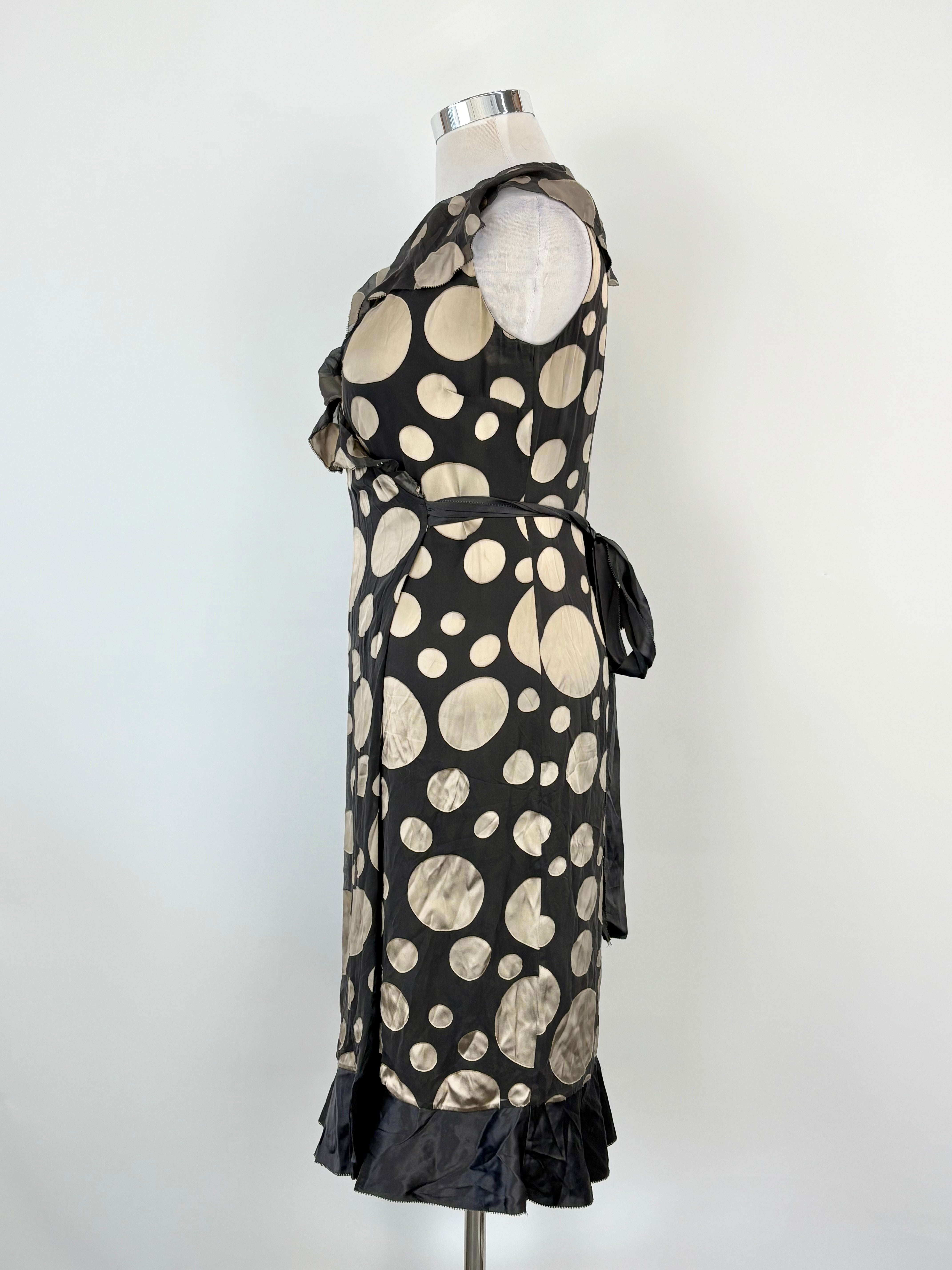 Hobbs Black & Gold Circles Sheer Wrap Dress - AU12