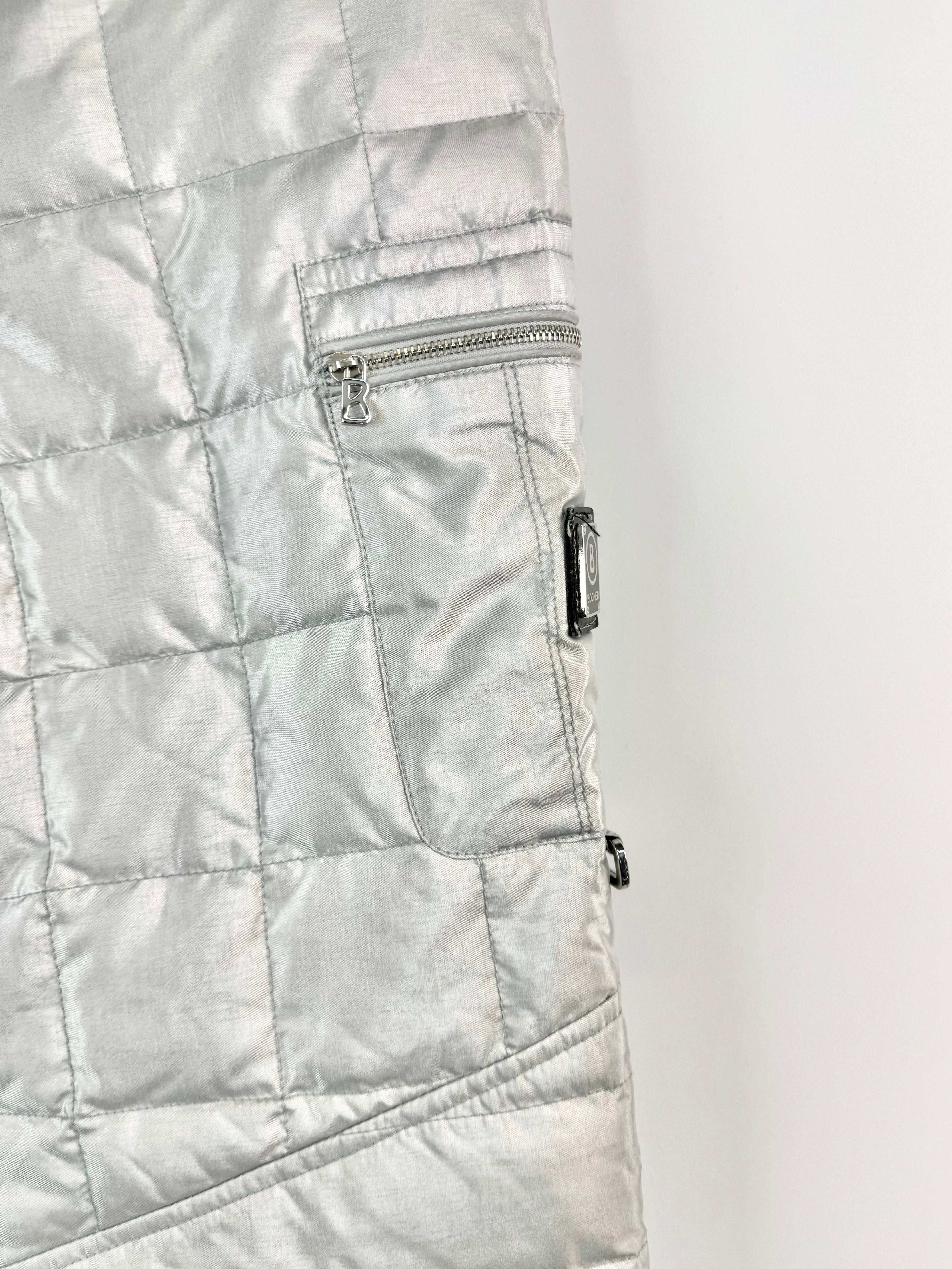 Bogner Metallic Silver Grid Quilted Slacks - AU10
