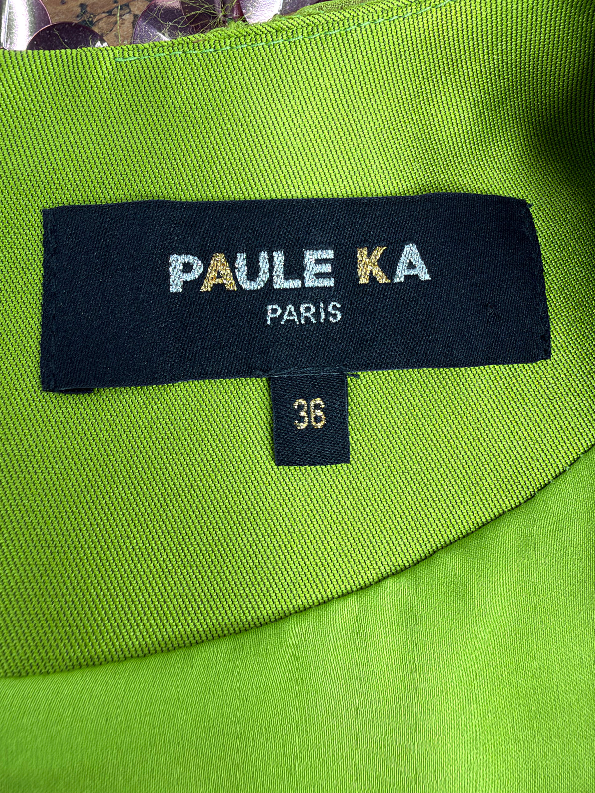 Paule Ka Chartreuse Structured Sequin Embellished Silk Blend Midi Dress - AU8/10