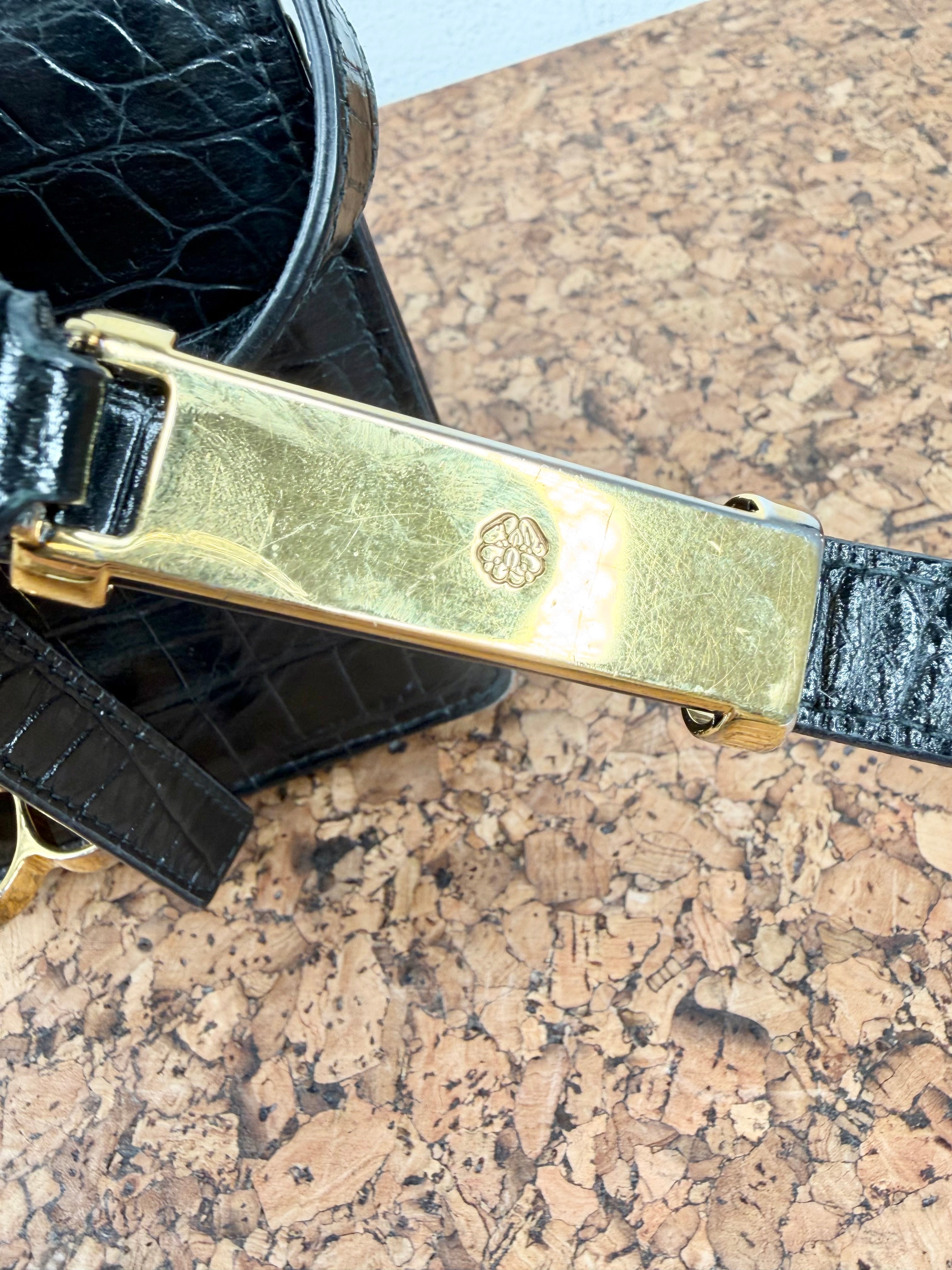 Alexander McQueen Black Croc Embossed 4 Ring Satchel