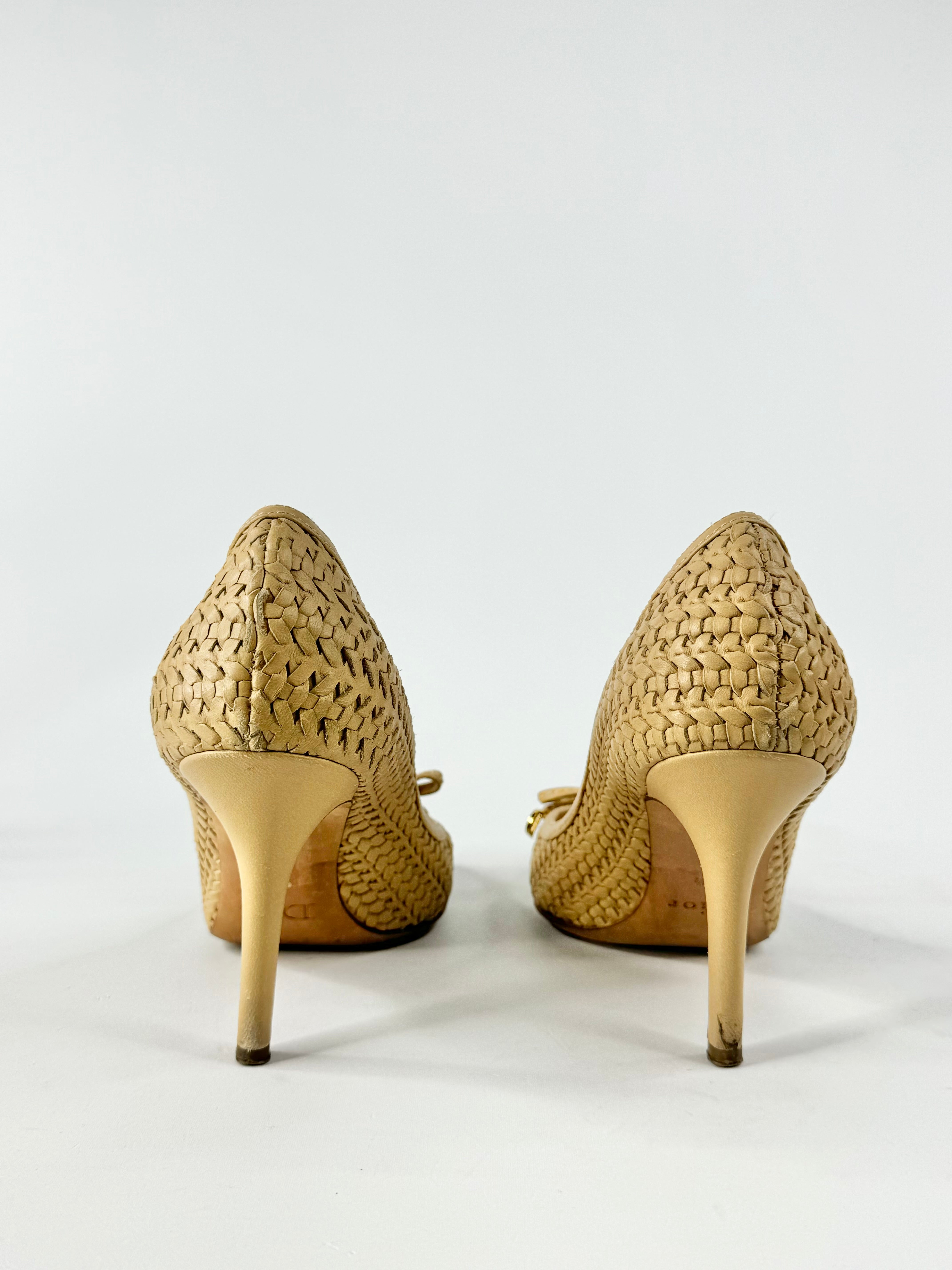 Christian Dior Wheaten Woven Stilettos - EU37.5