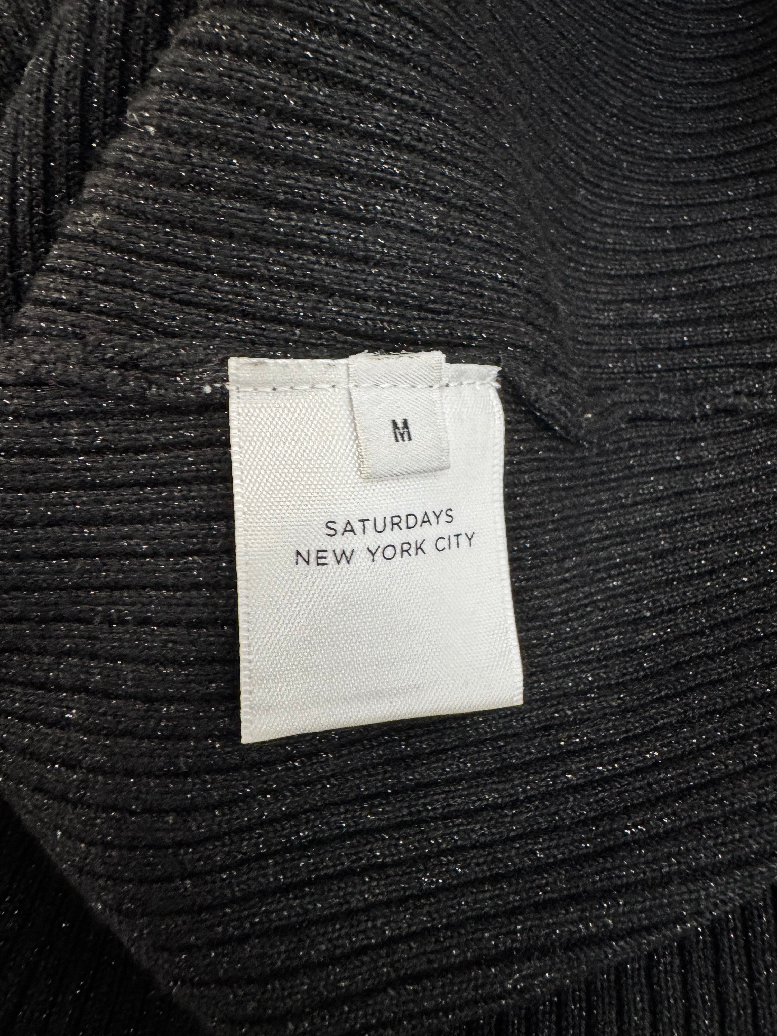 Saturdays NYC Black and Silver Lurex V-Neck Cardigan - AU10