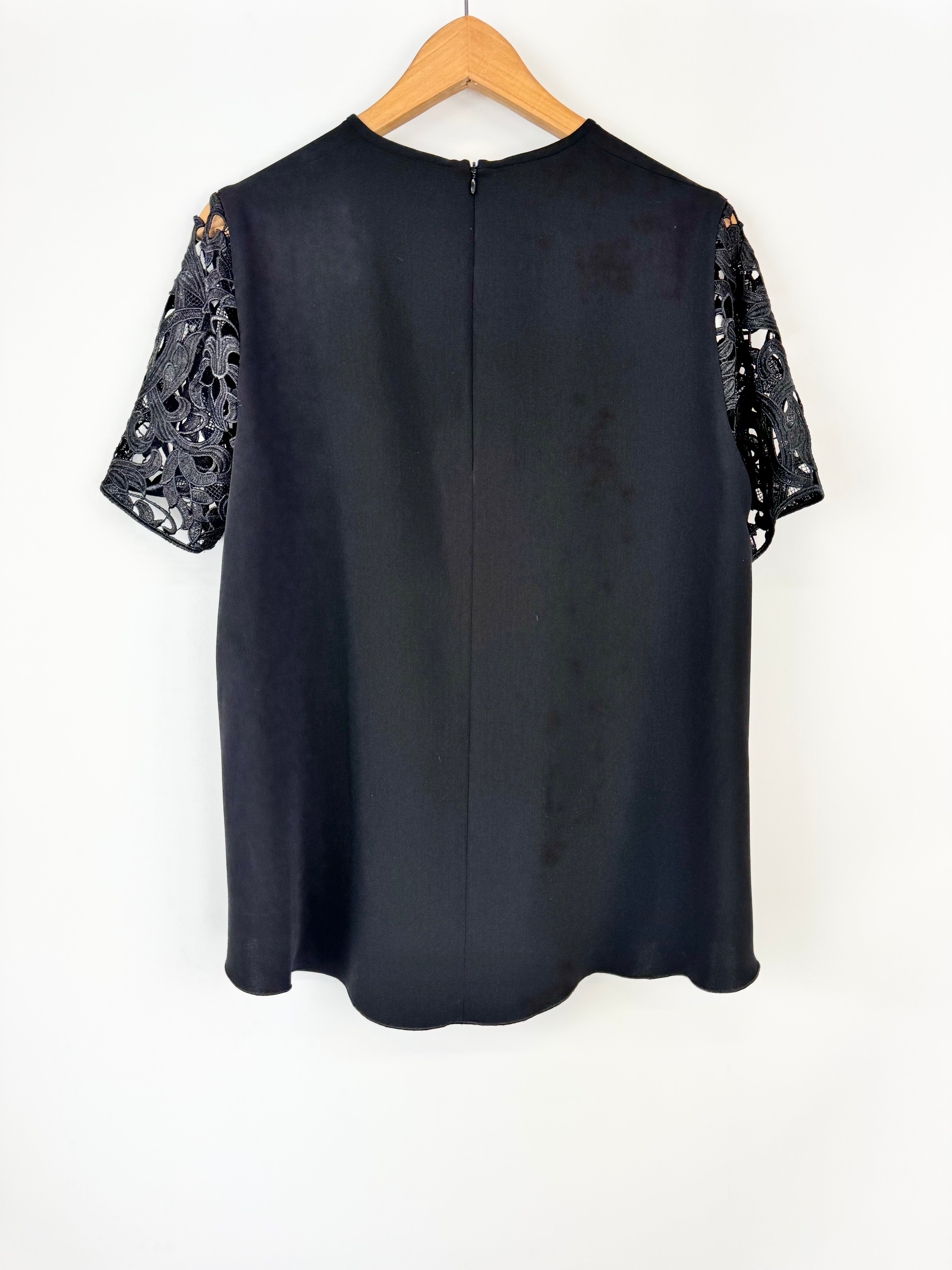 Ellery Black Lace Sleeve Boxy Fit Top - AU14