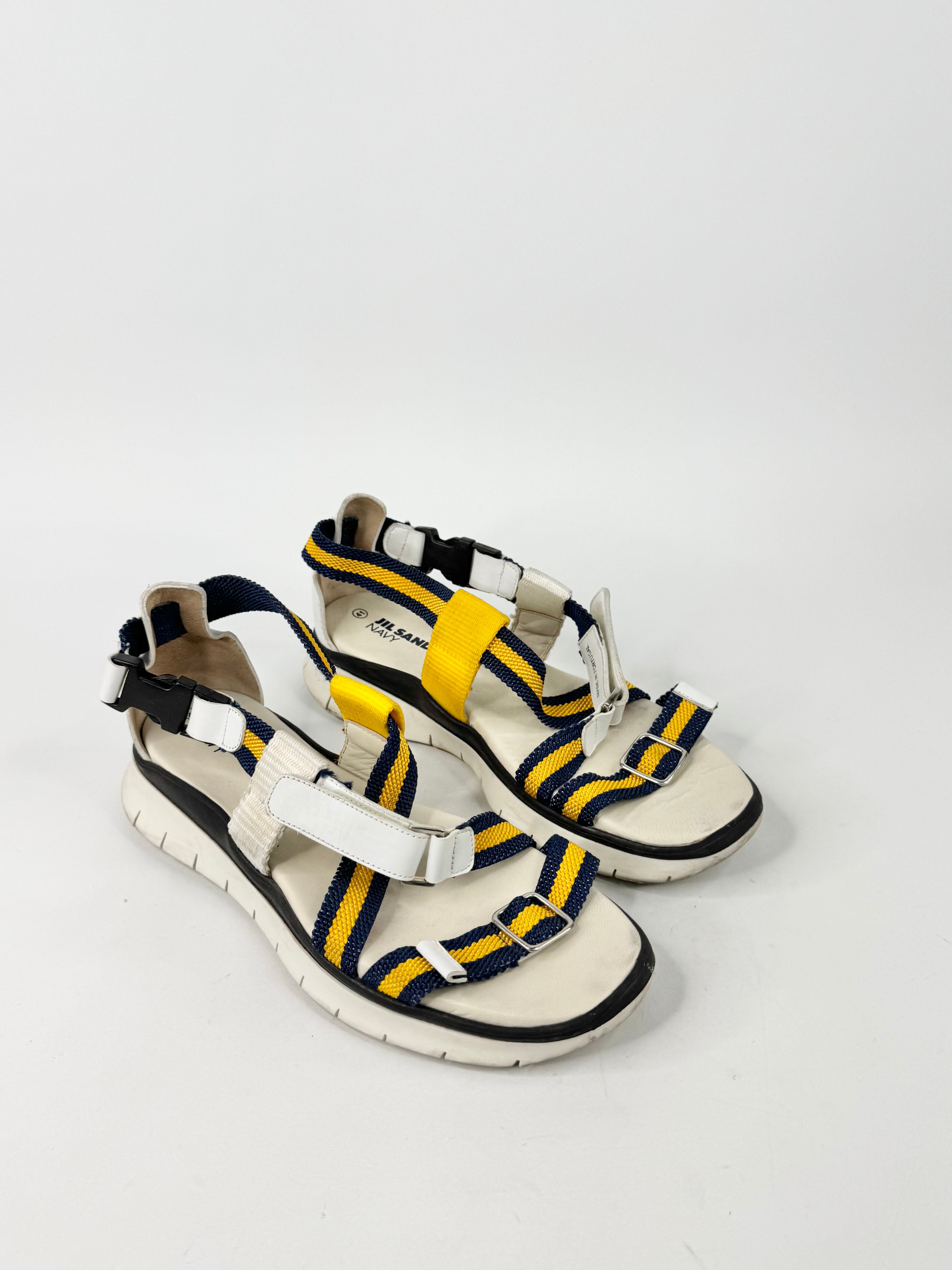 Jil Sander Navy White, Blue & Yellow Sandals - EU41
