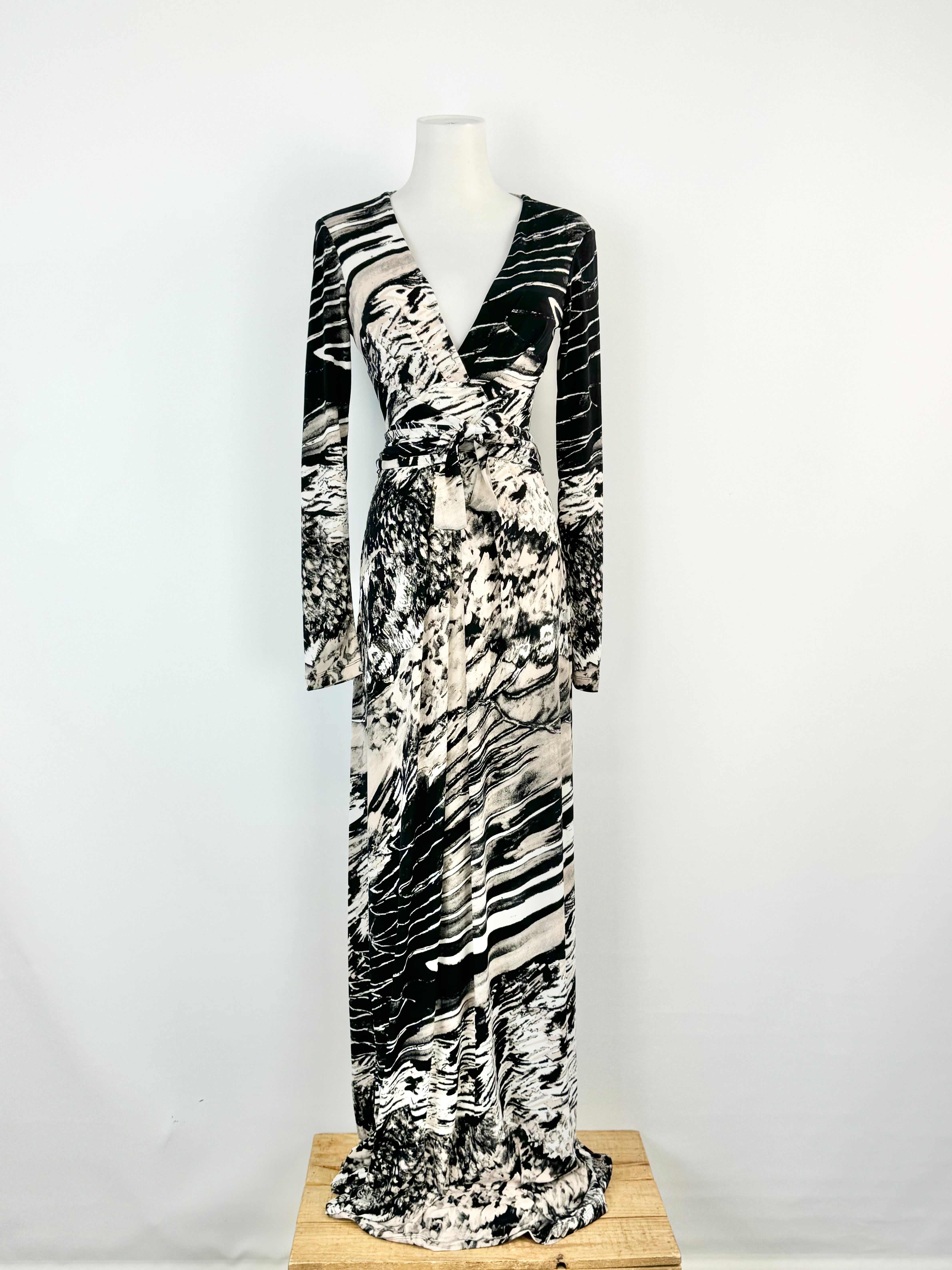 BCBGMaxazaria Peach & Black Long Sleeve Dress - AU8/10