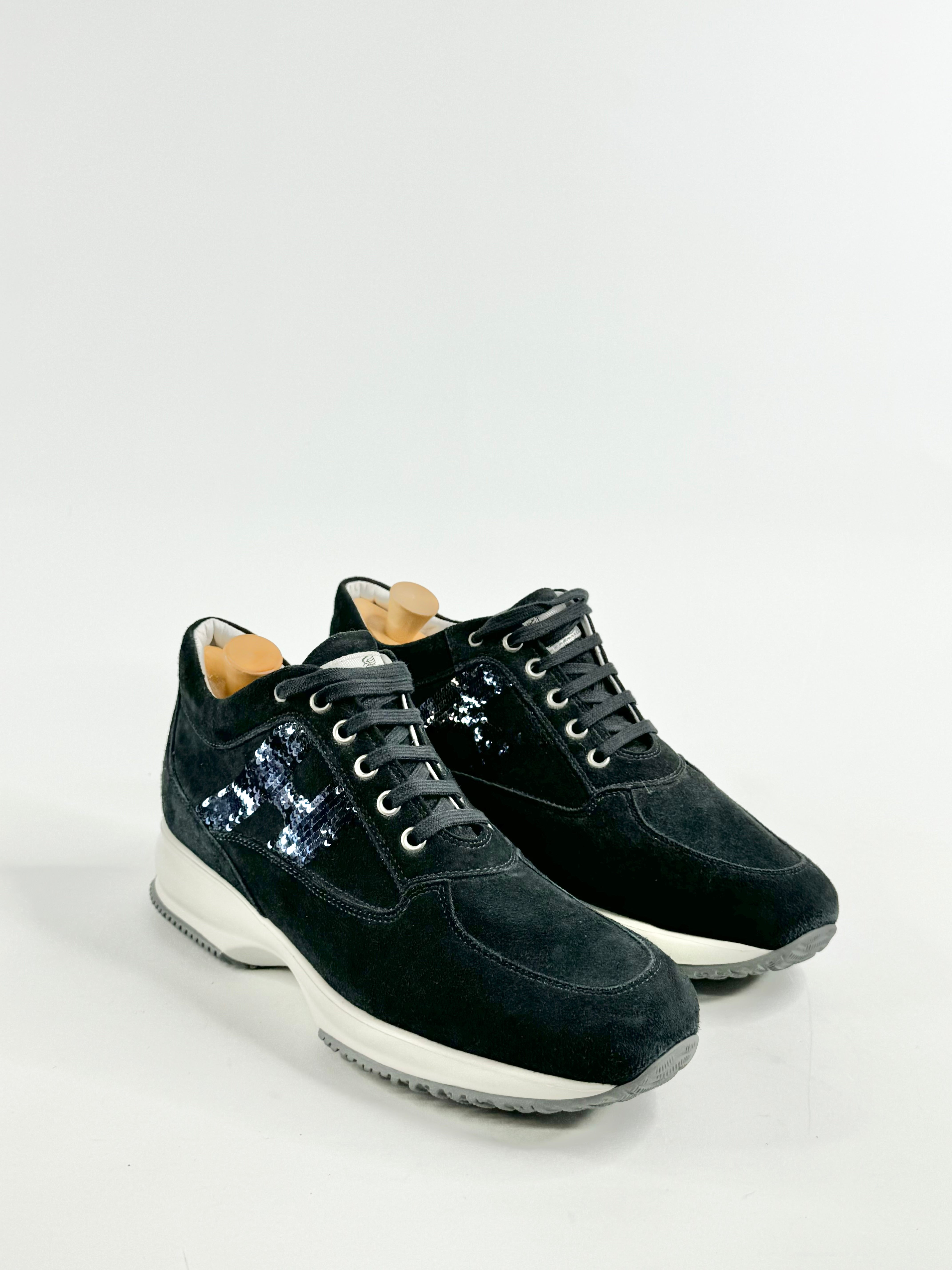 Hogan Interative Navy Blue Sequin Embellished Sneakers - EU40