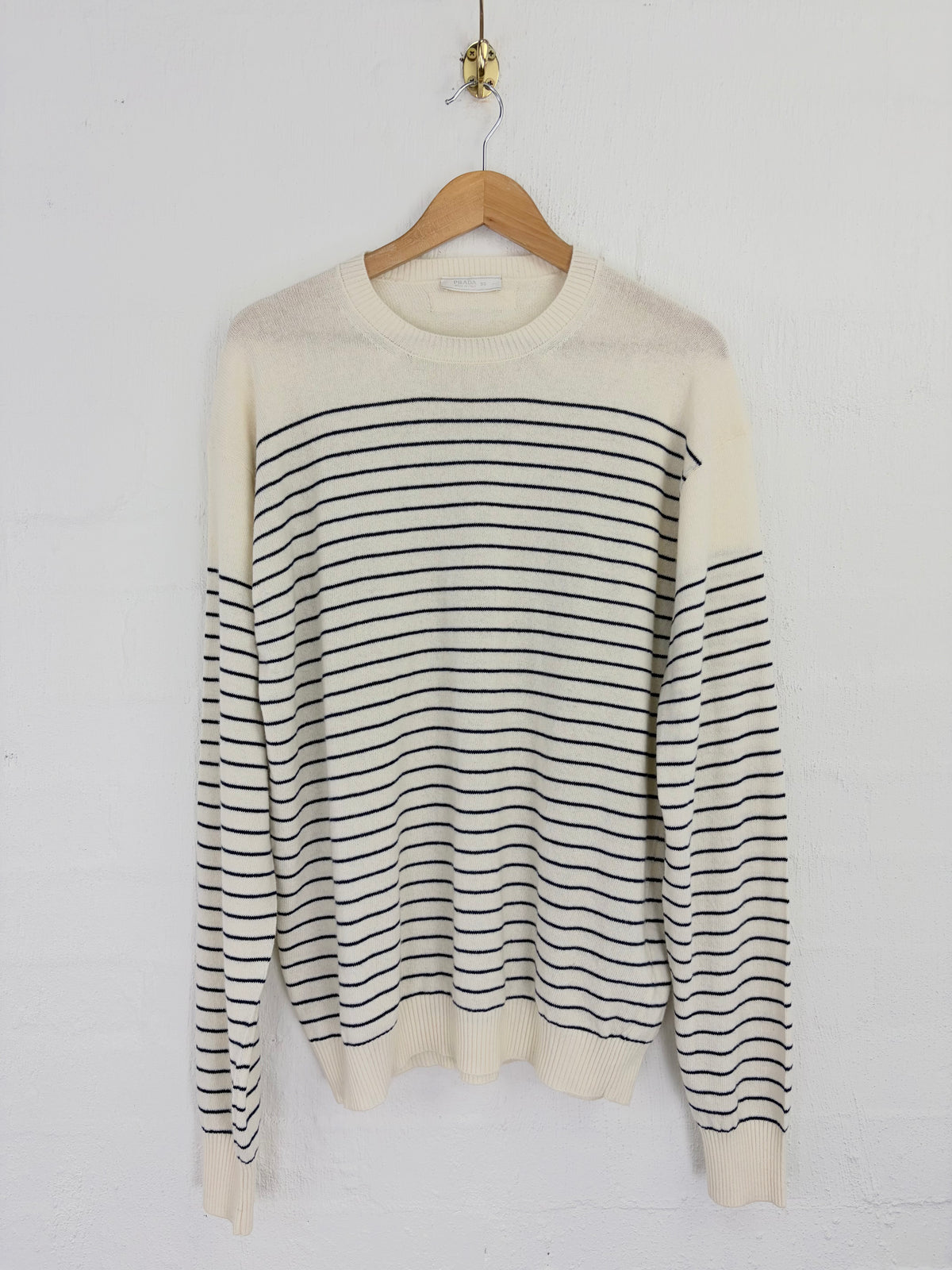 Prada 2013 Cream & Navy Striped Wool & Cashmere Sweater - 50