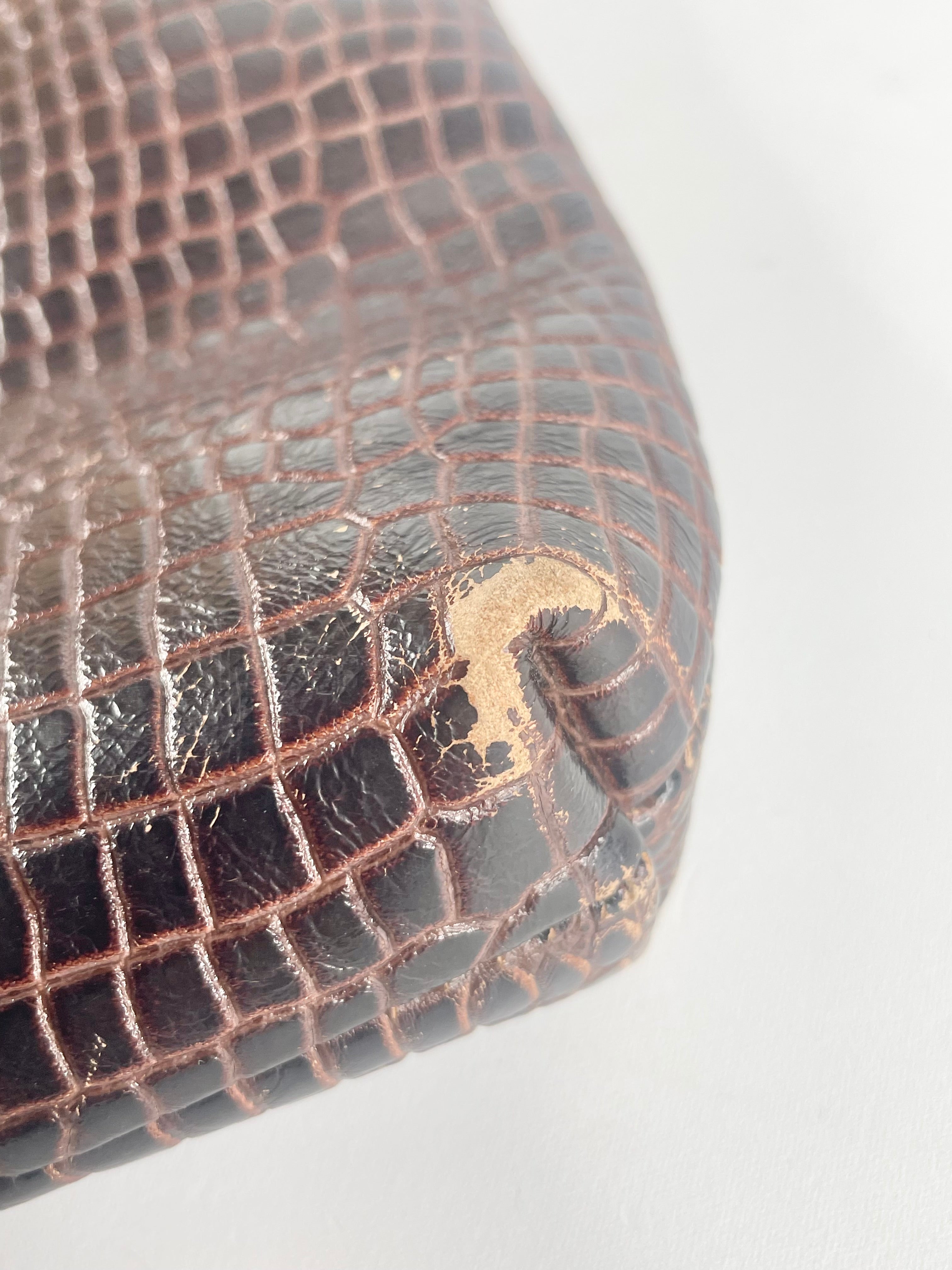 Manzoni Brown Leather Snakeskin Tote Bag