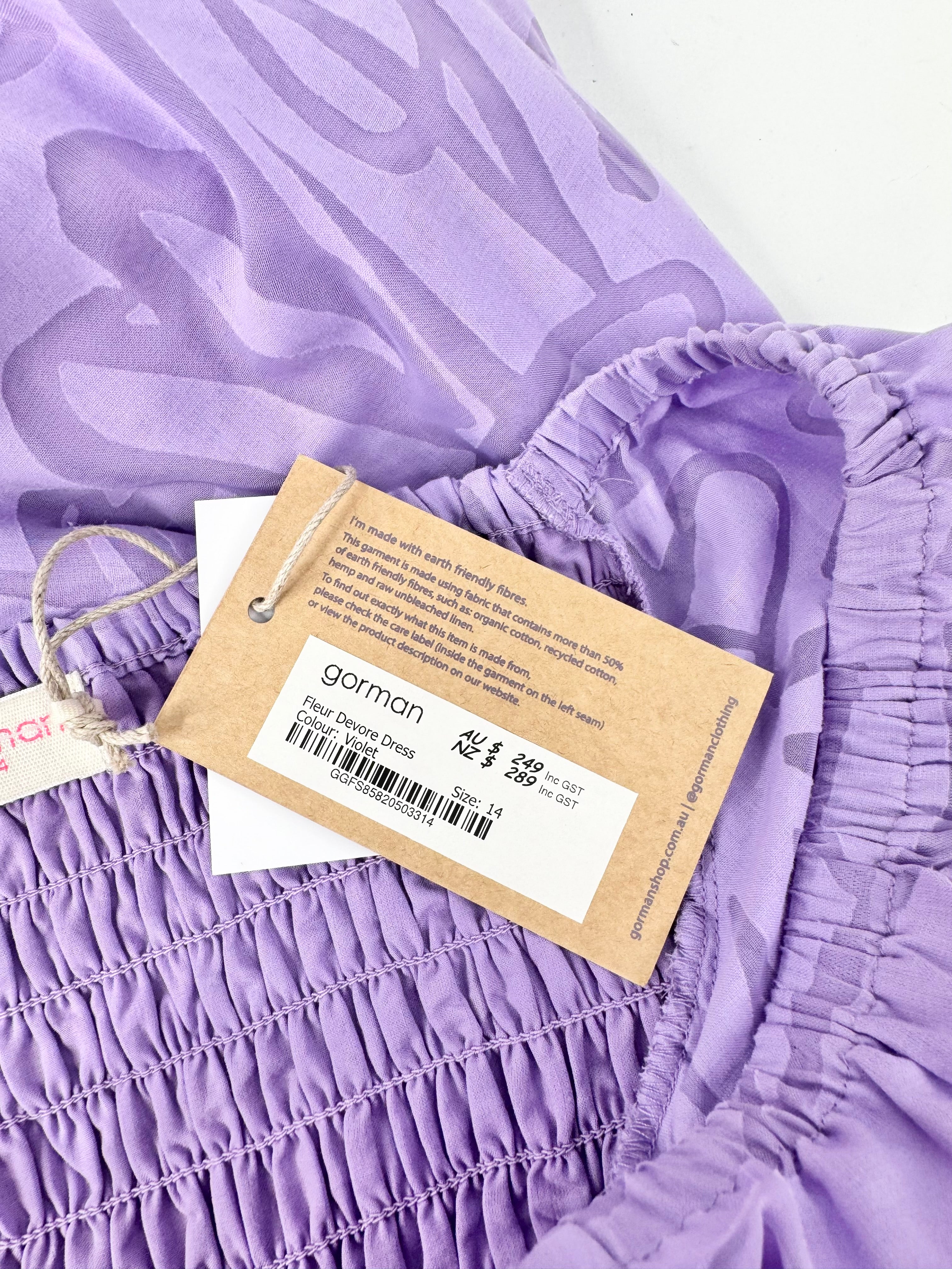 Gorman Violet 'Fleur Devore' Dress NW - AU14