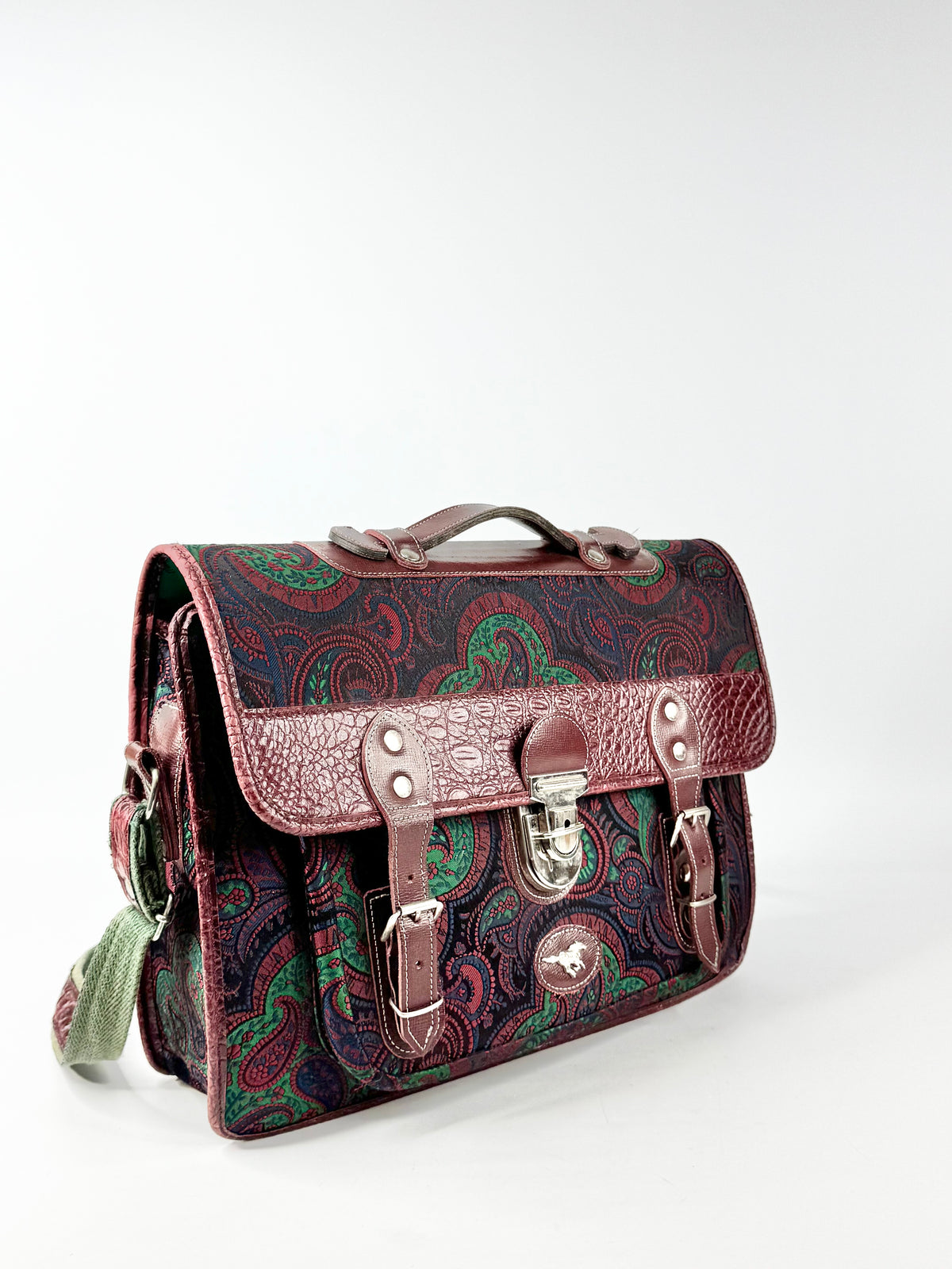 Vintage Burgundy & Forest Green Paisley Patterned Briefcase