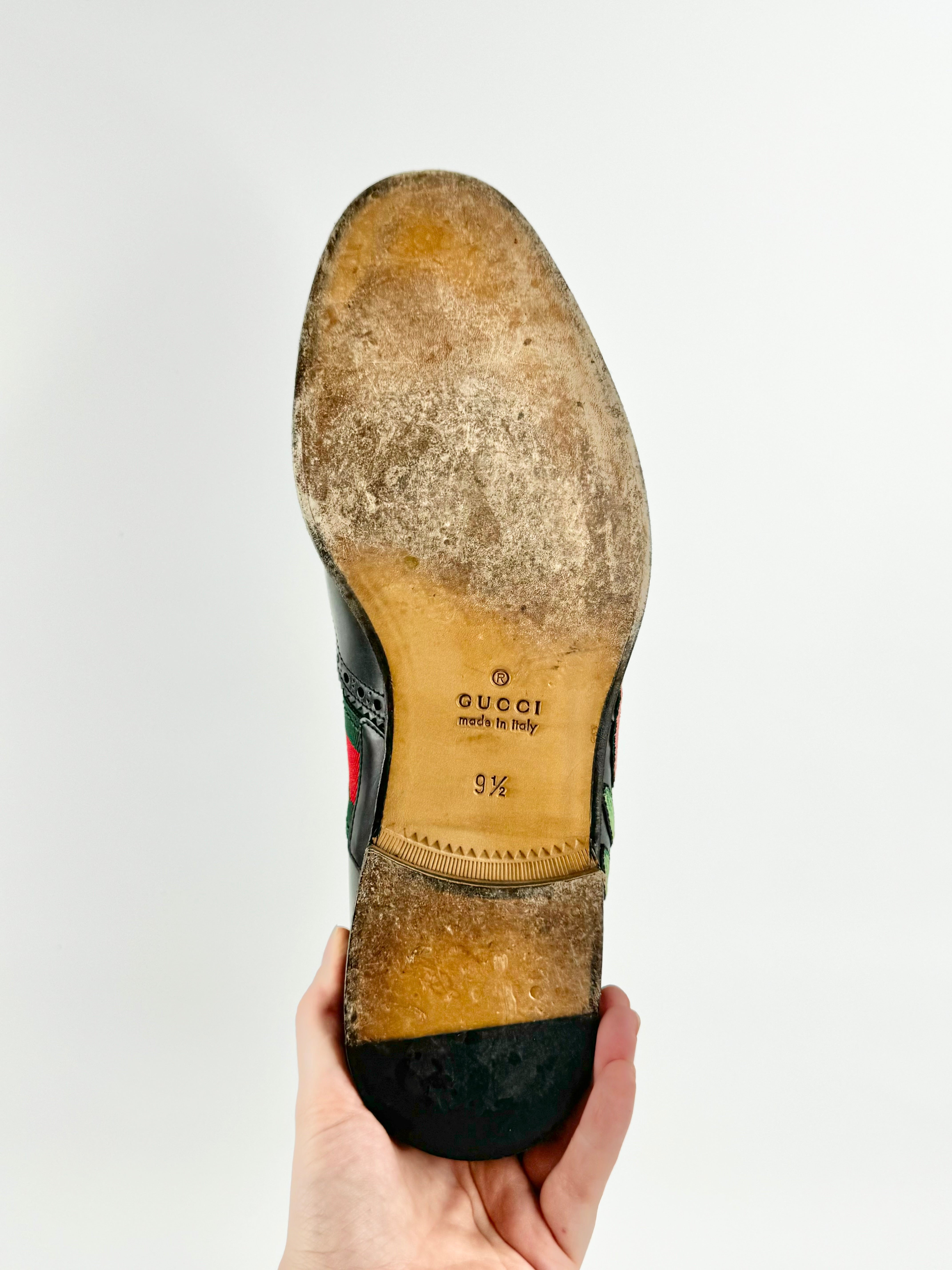 Gucci Black Applique Leather Wingtip Brogues - 9.5
