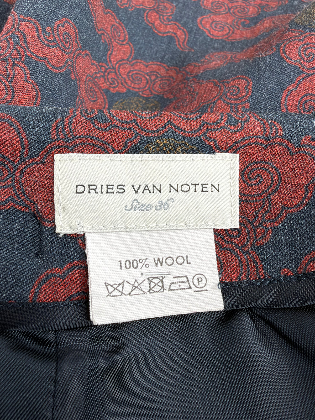 Dries van Noten Red & Navy Patterned Wool Skirt - AU8/10