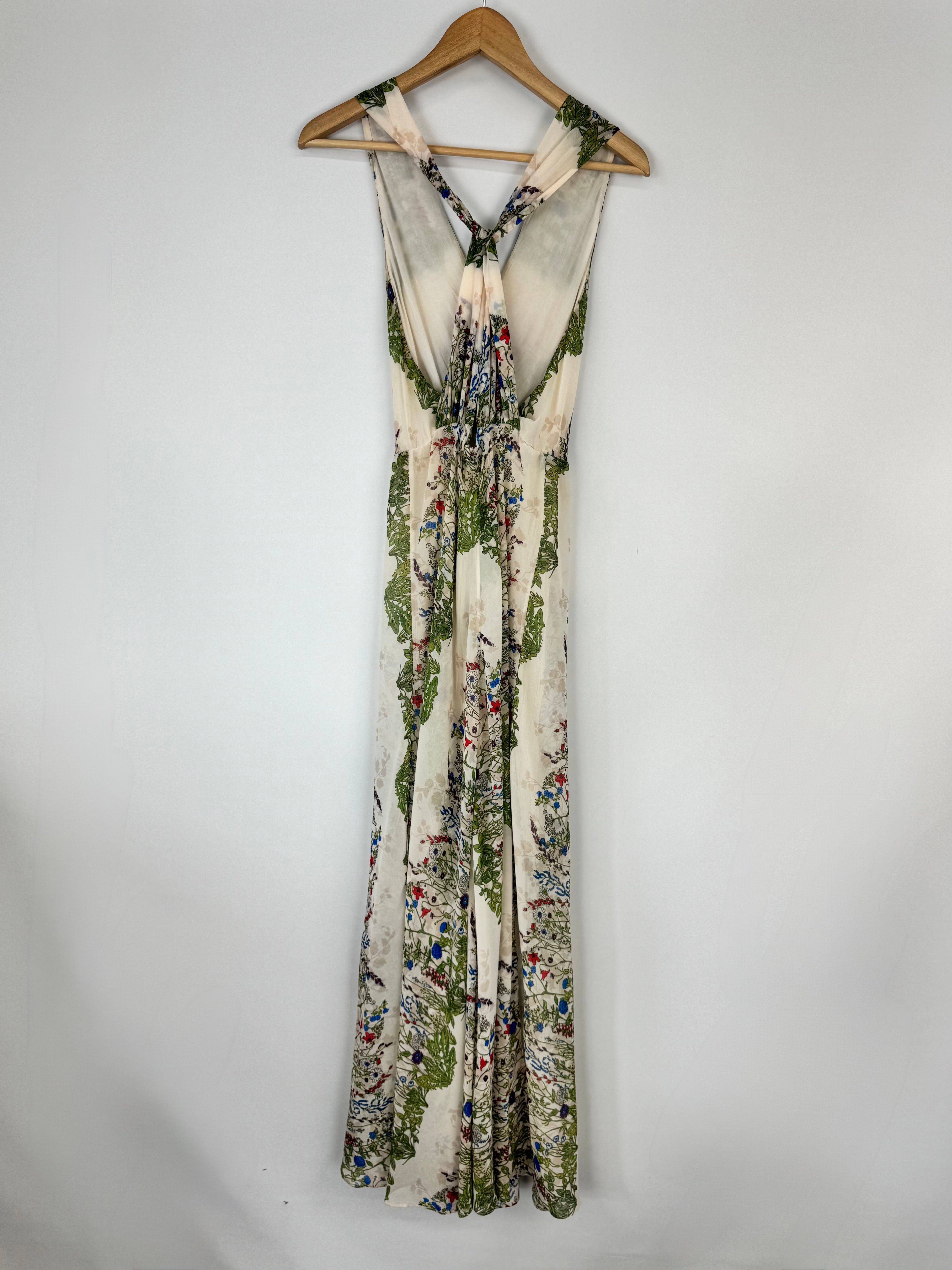 Maje White 'Rascalle' Floral Print Twist Crepe de Chine Maxi Dress - AU8