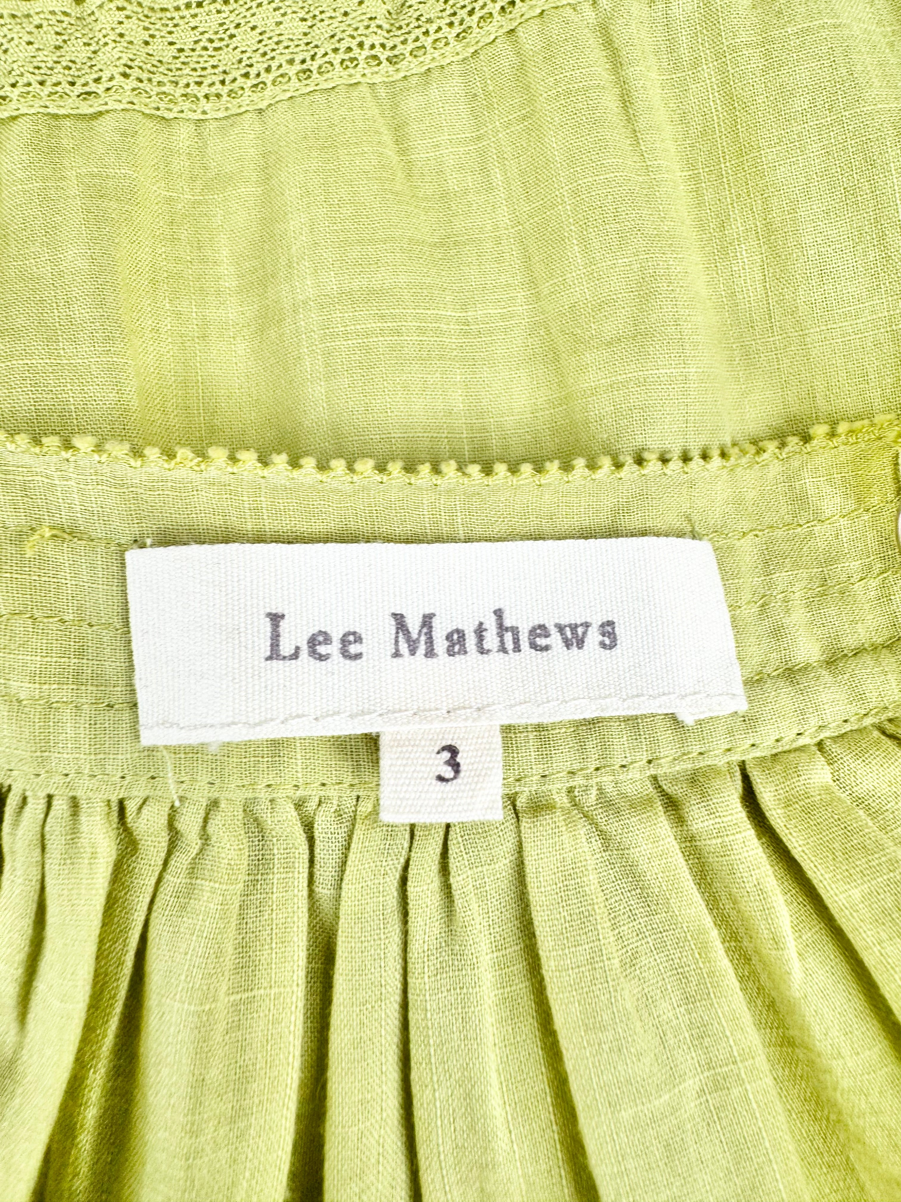 Lee Mathews Apple Green Linen Shift Dress - AU12/14