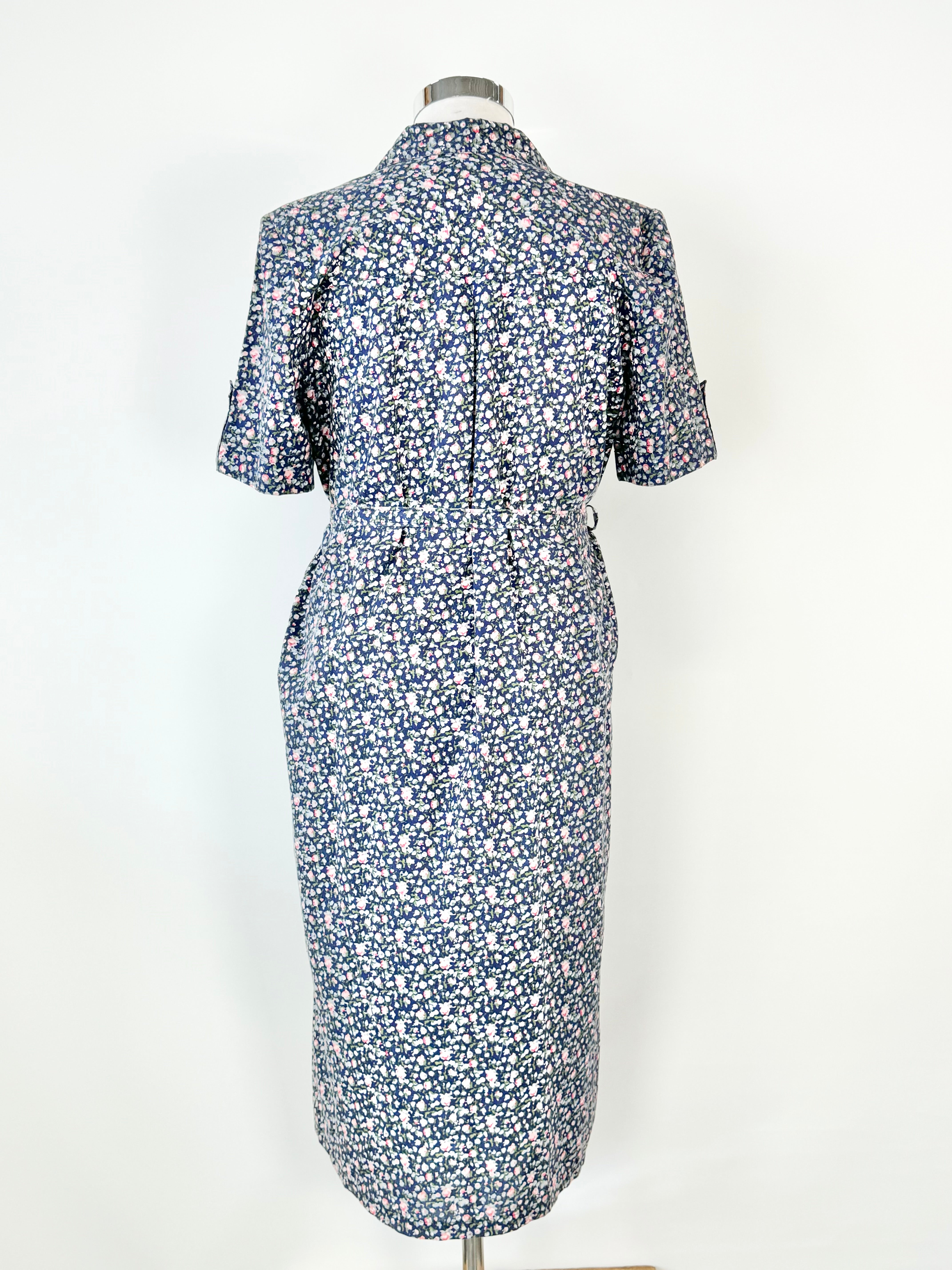 Vintage 80s Styled by David Tosol Blue Floral Dress - AU12