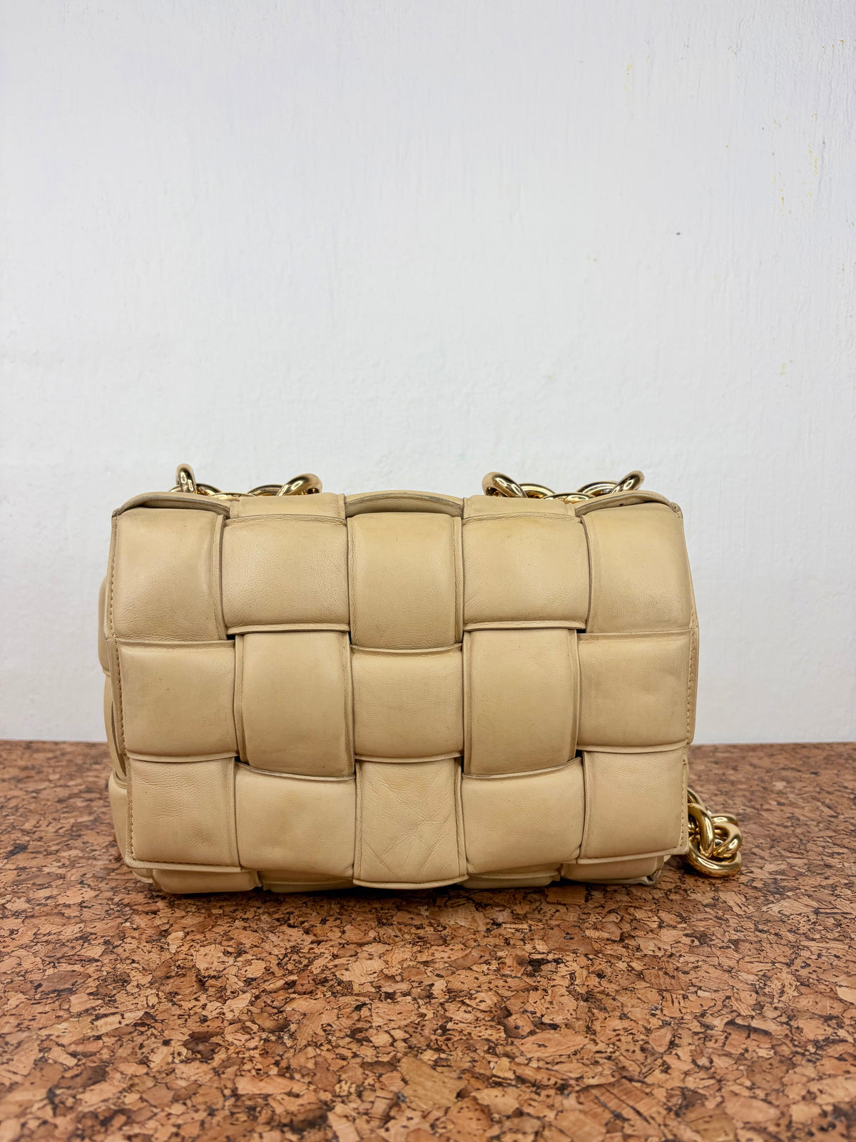 Bottega Veneta Chain Cassette Bag in Porridge & Gold