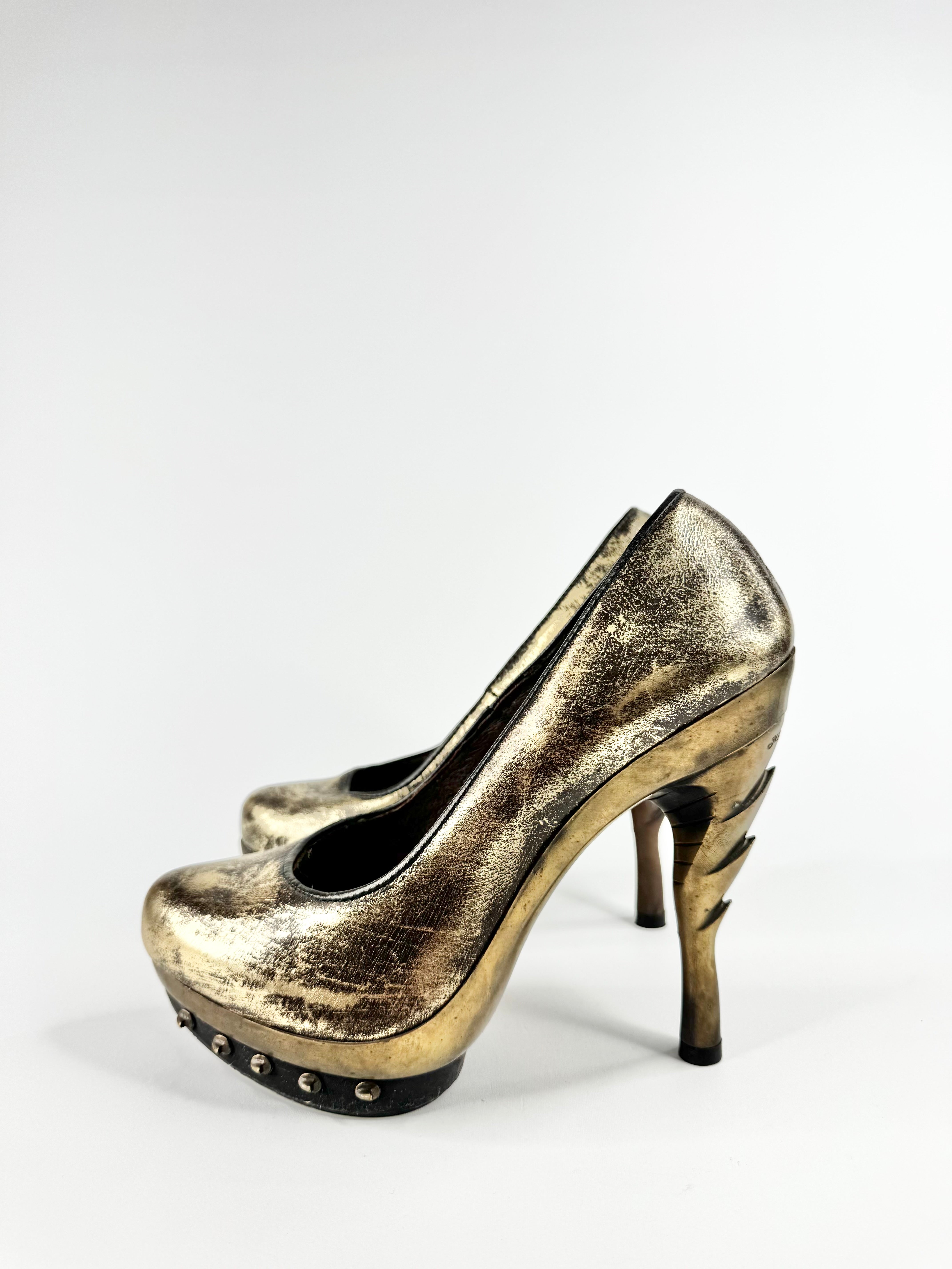 New Rocks Distressed Gold Punk Platform Heels - EU38