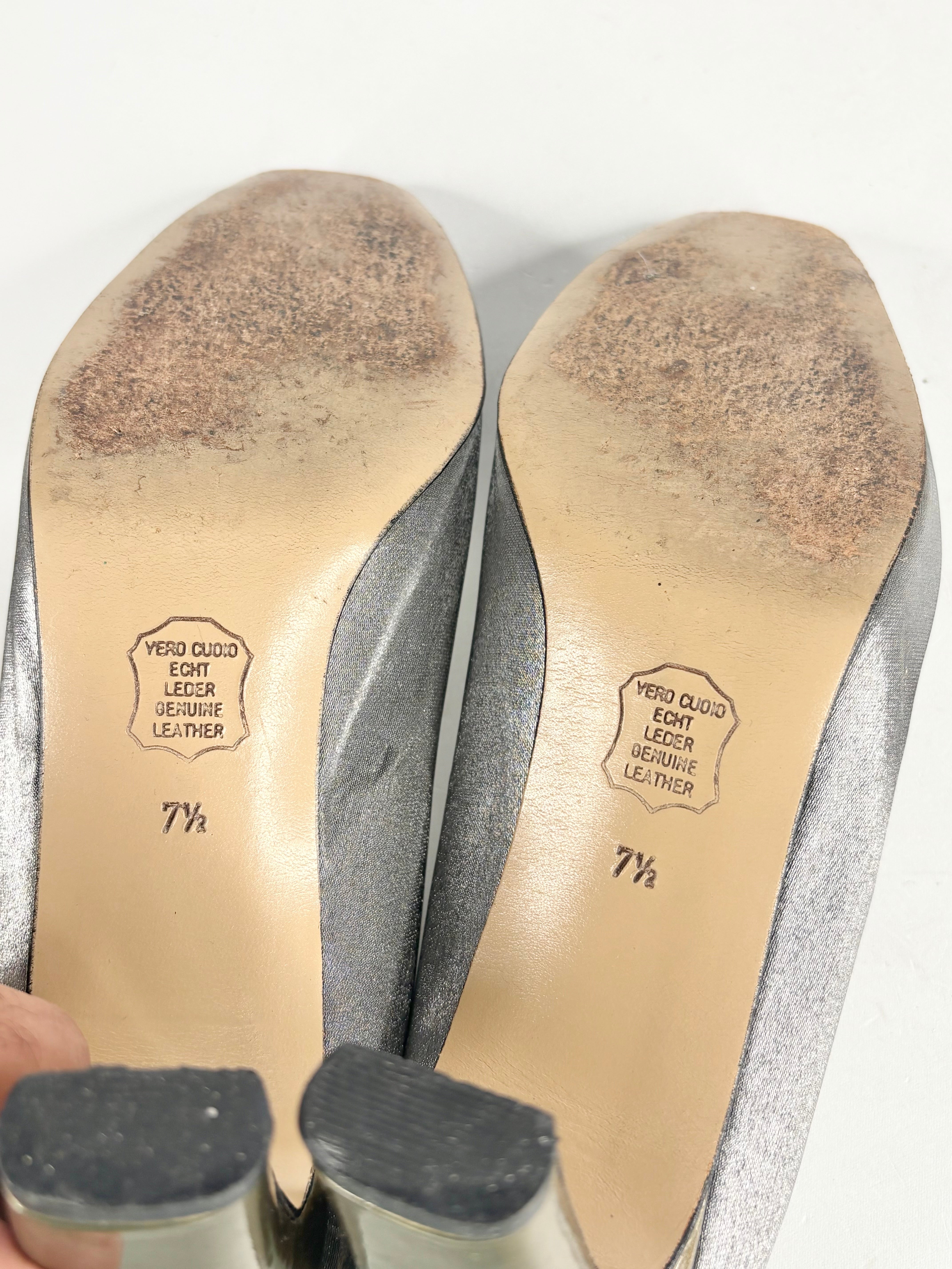 Vintage Taranto Silver Satin & Gold Toe Pumps - EU41