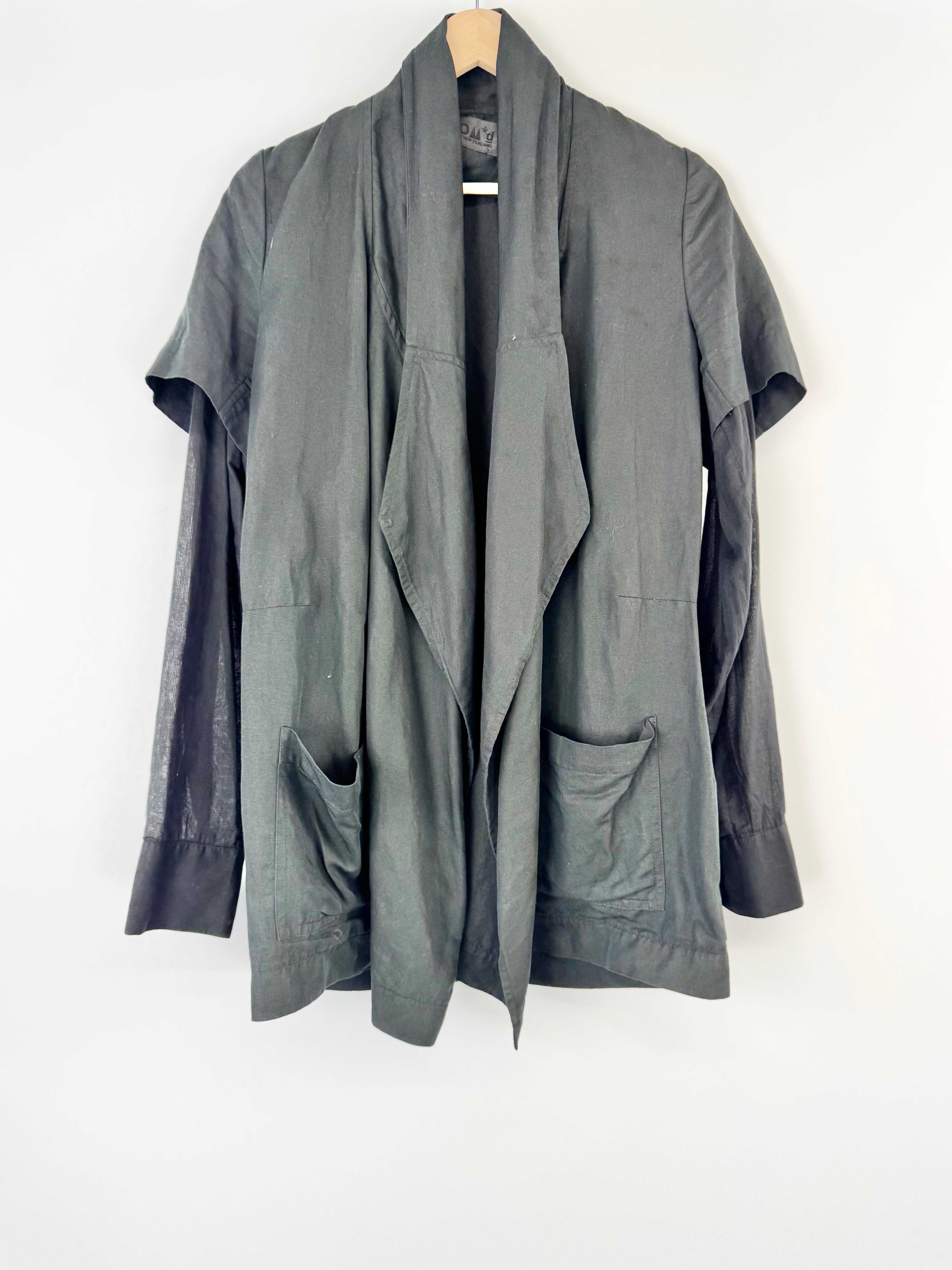Nom*d Black Linen & Cotton Blend Shirt Jacket - AU10