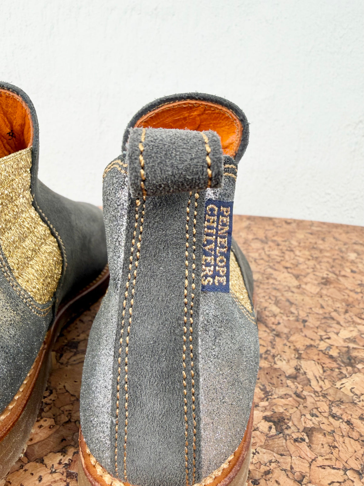 Penelope Chilvers Ash Grey, Metallic Gold & Silver Suede Ankle Boots - EU38