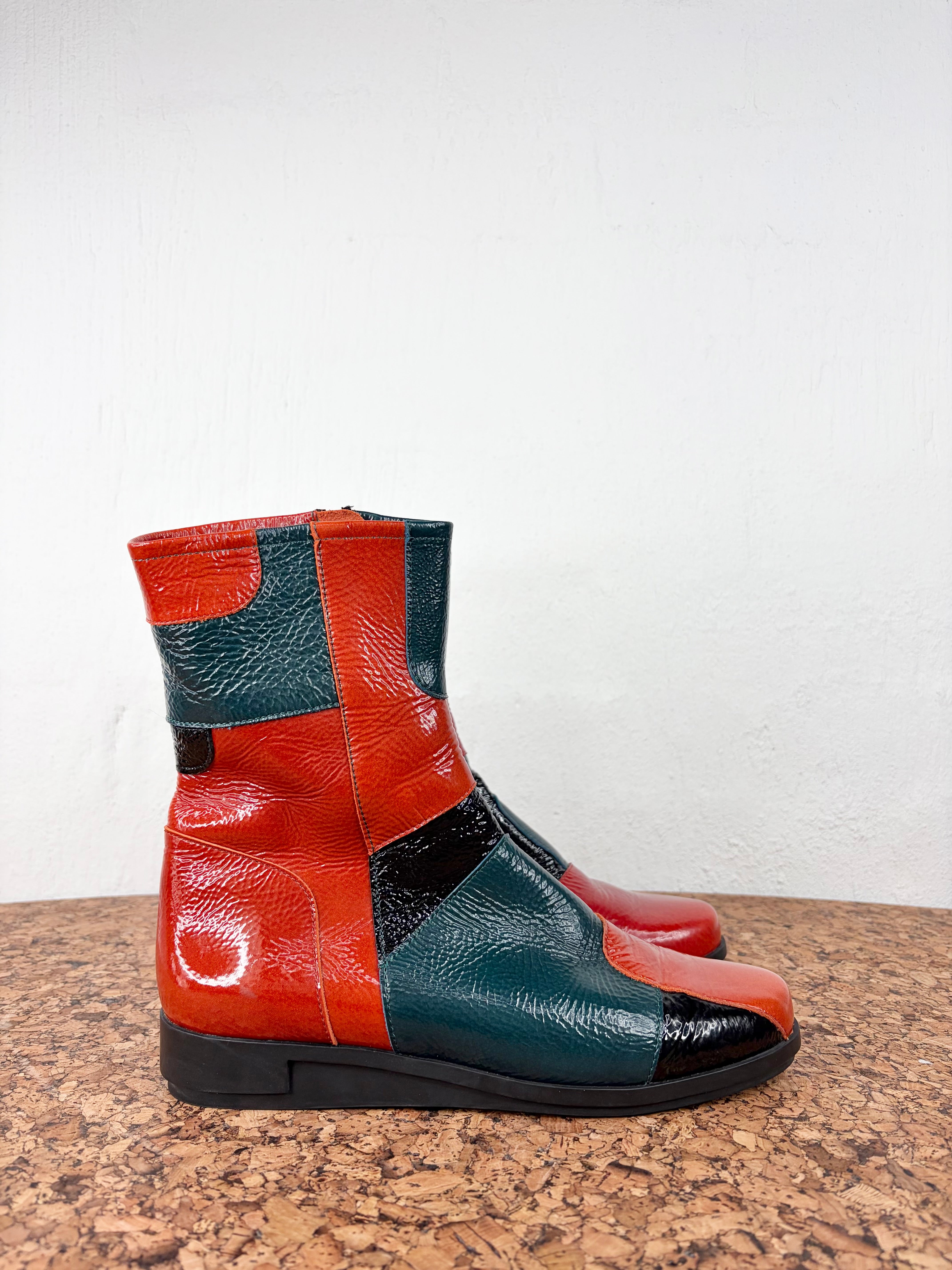 Arche 'Dayxya' Orange Teal & Black Patchwork Leather Boots - EU39