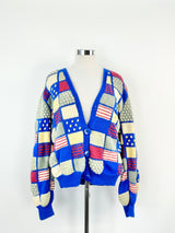 Vintage 70s Blue, Grey & Pink 3D Knitted Cardigan - AU12