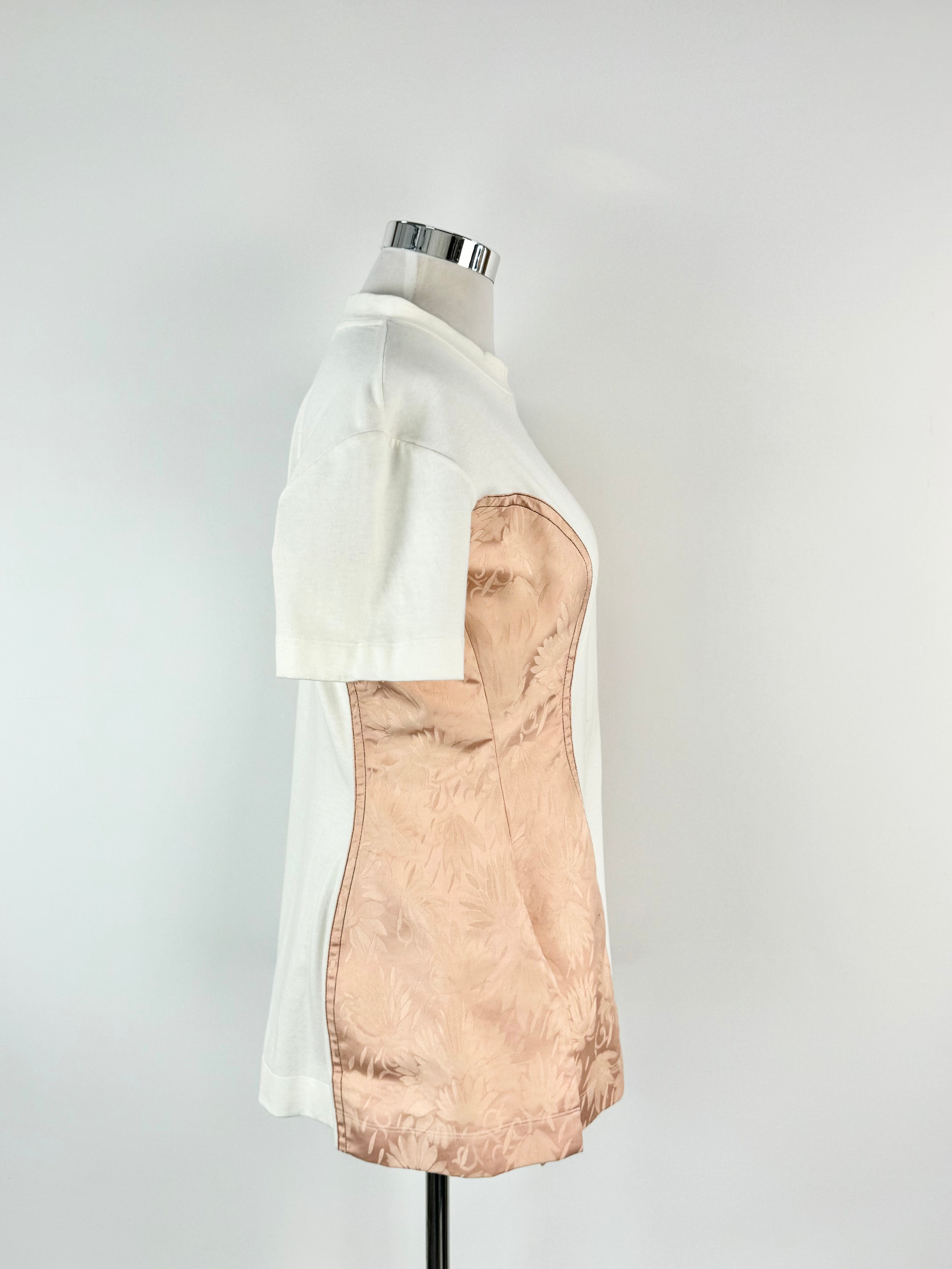 Marni White and Peach Cotton & Silk Panel T-Shirt - AU12