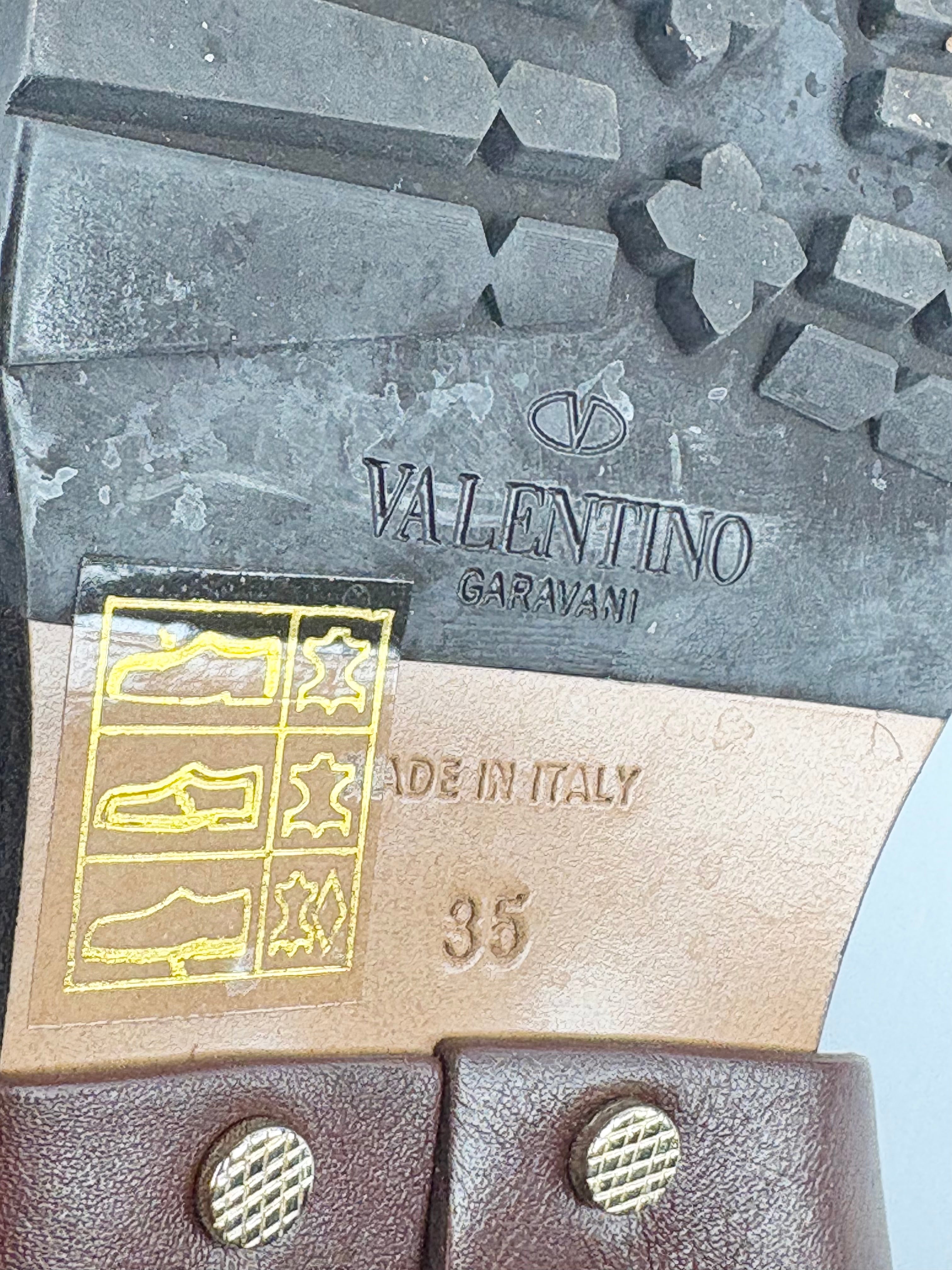 Valentino Garavani Brown Leather Quilted-Rockstud Biker Boots - EU35