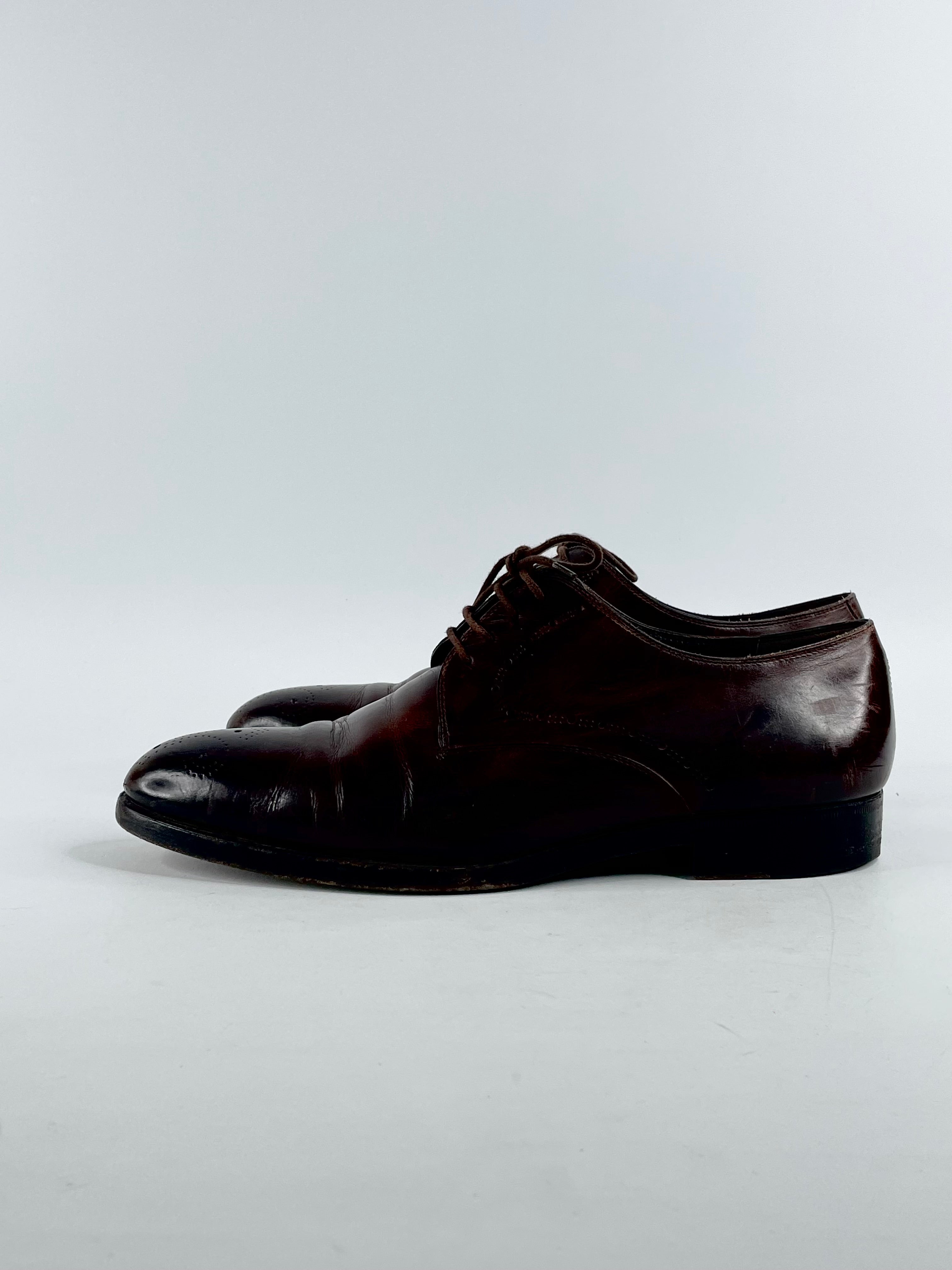Fratelli Rossetti Chestnut Leather Wing-Top Dress Shoes - EU38.5
