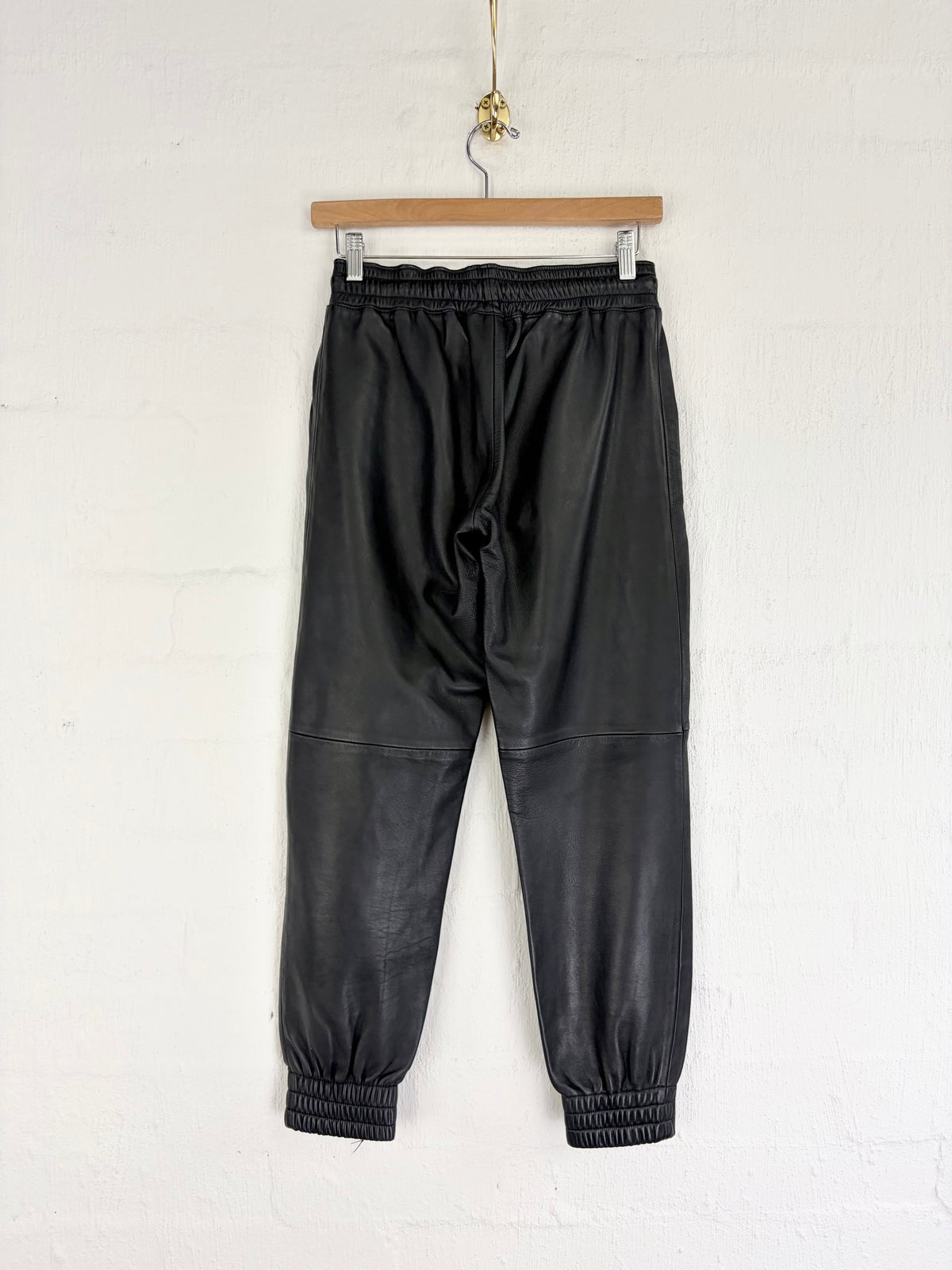 Zaliah Black Leather Cuffed Drawstring Pants - AU6/8